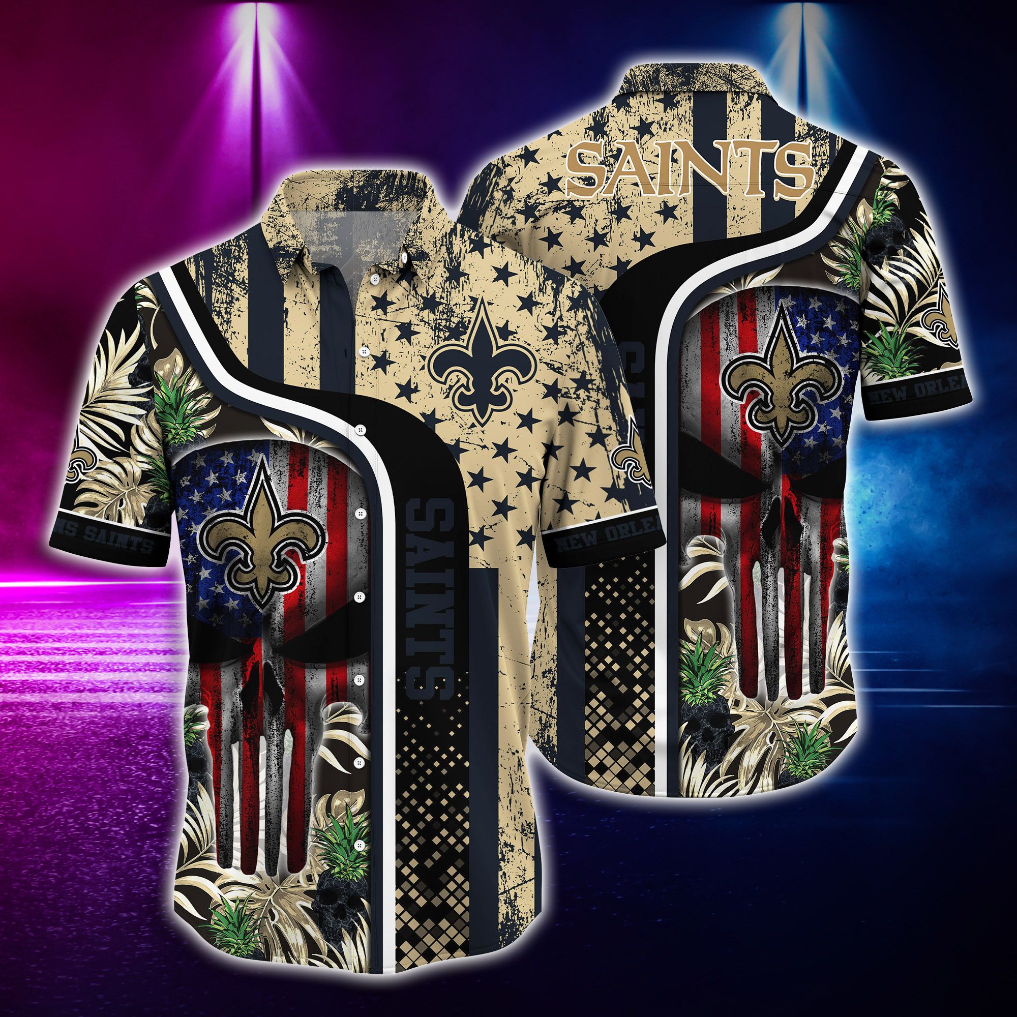 Nfl Hawaiian Shirt New Orleans Saints Tshirt Skull Tropical-1