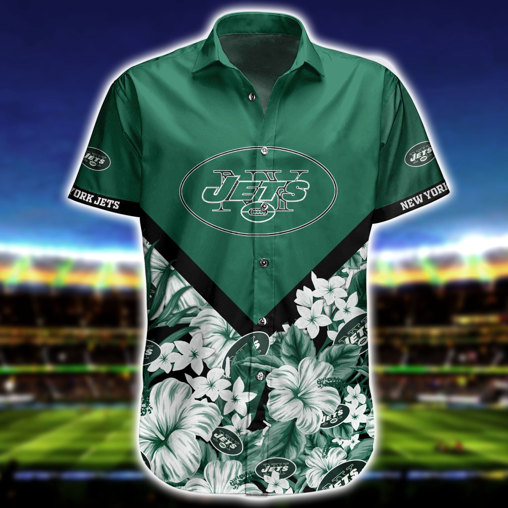 Nfl Hawaiian Shirt New York Jets And Short Floral Custom Name Number-2