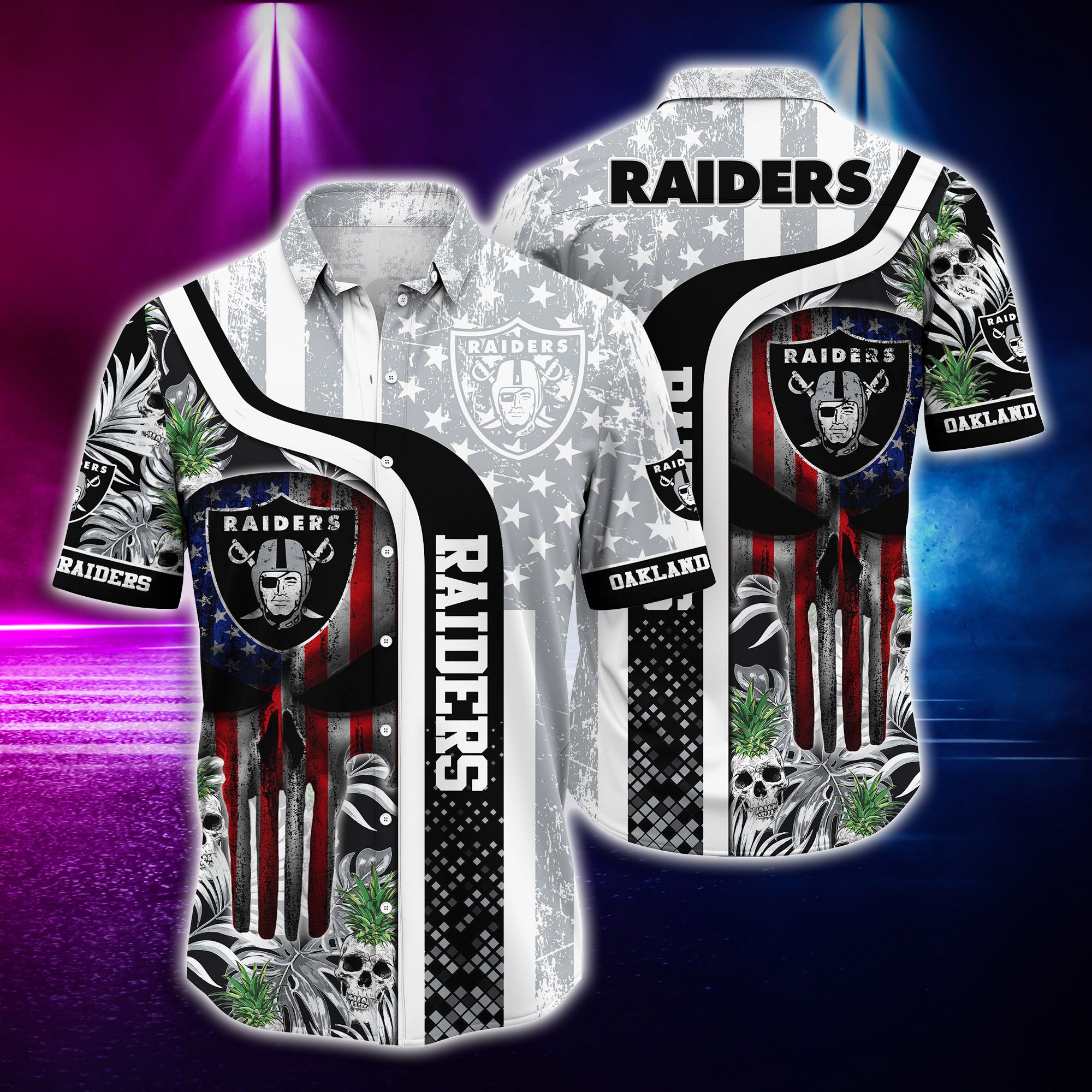 Nfl Hawaiian Shirt Oakland Raiders And Tshirt Skull-1