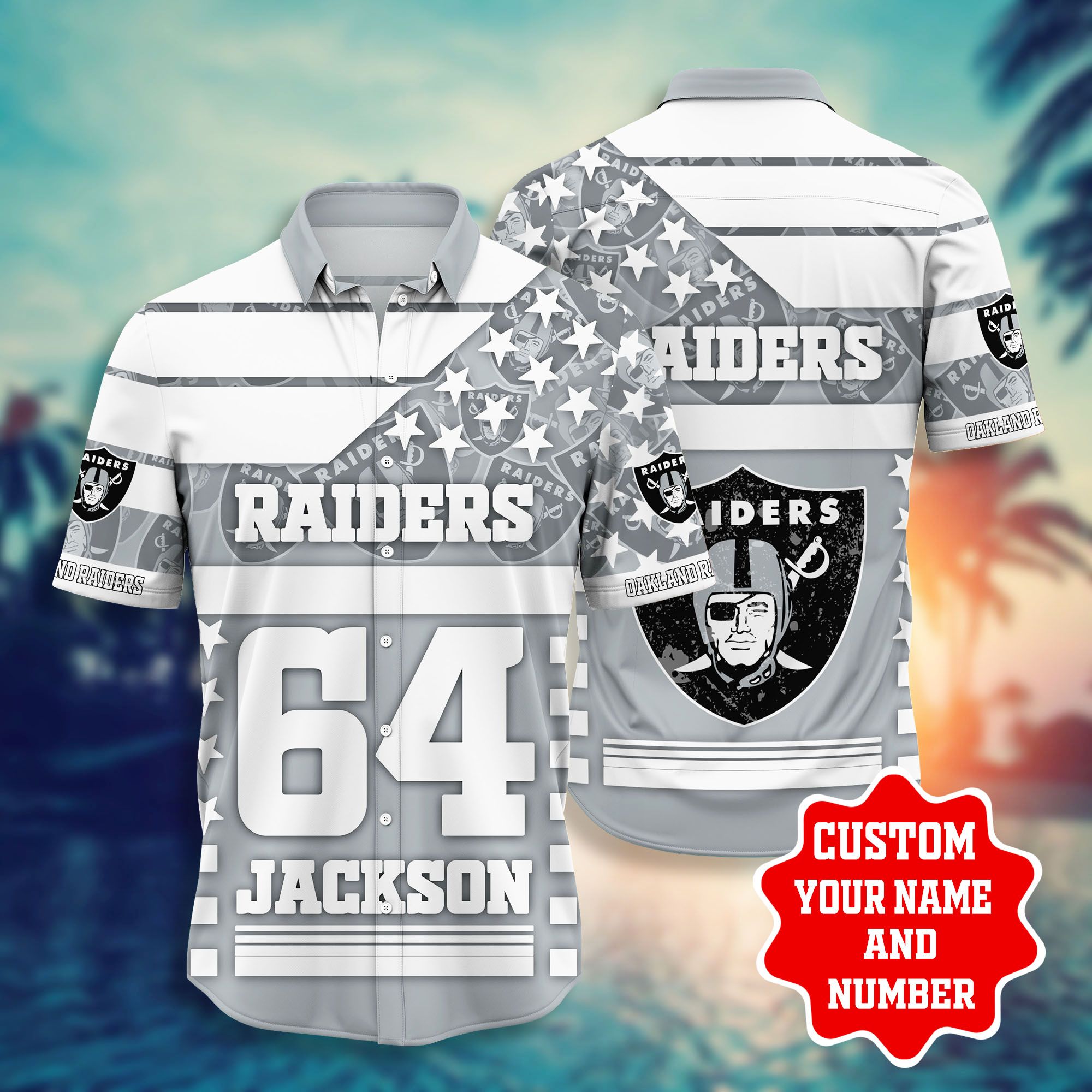 Nfl Hawaiian Shirt Oakland Raiders Shorts Star 3d Custom Name Number-1