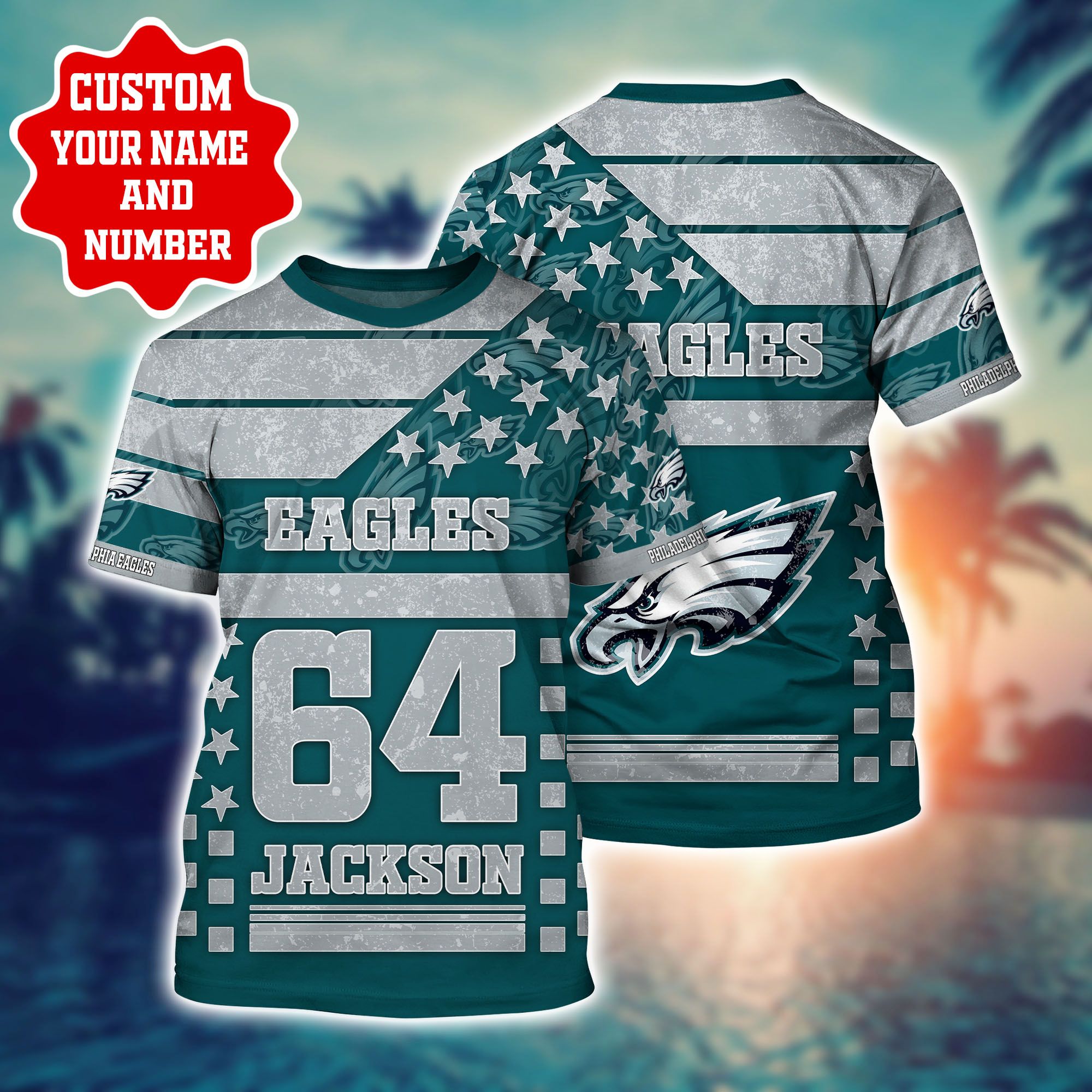 Nfl Hawaiian Shirt Philadelphia Eagles Shorts T Shirt Star Custom Name Number-1