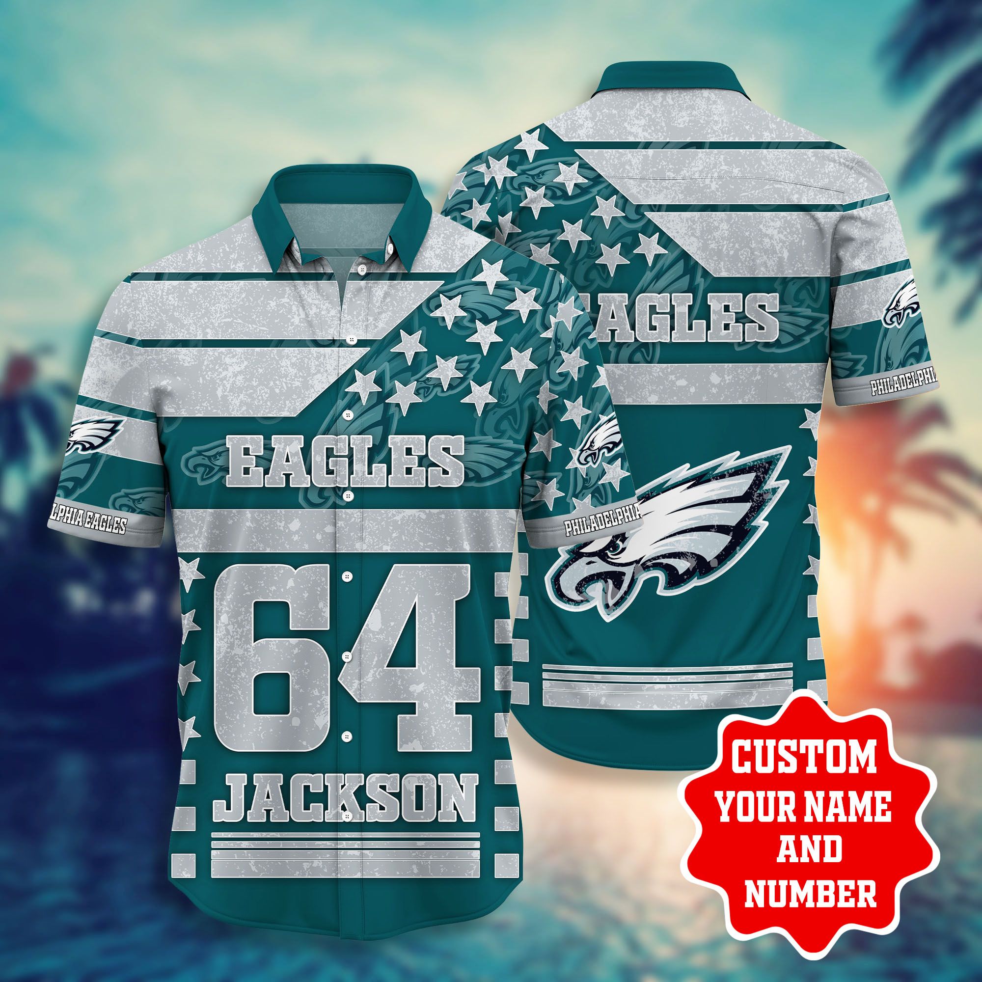 Nfl Hawaiian Shirt Philadelphia Eagles Shorts T Shirt Star Custom Name Number-1