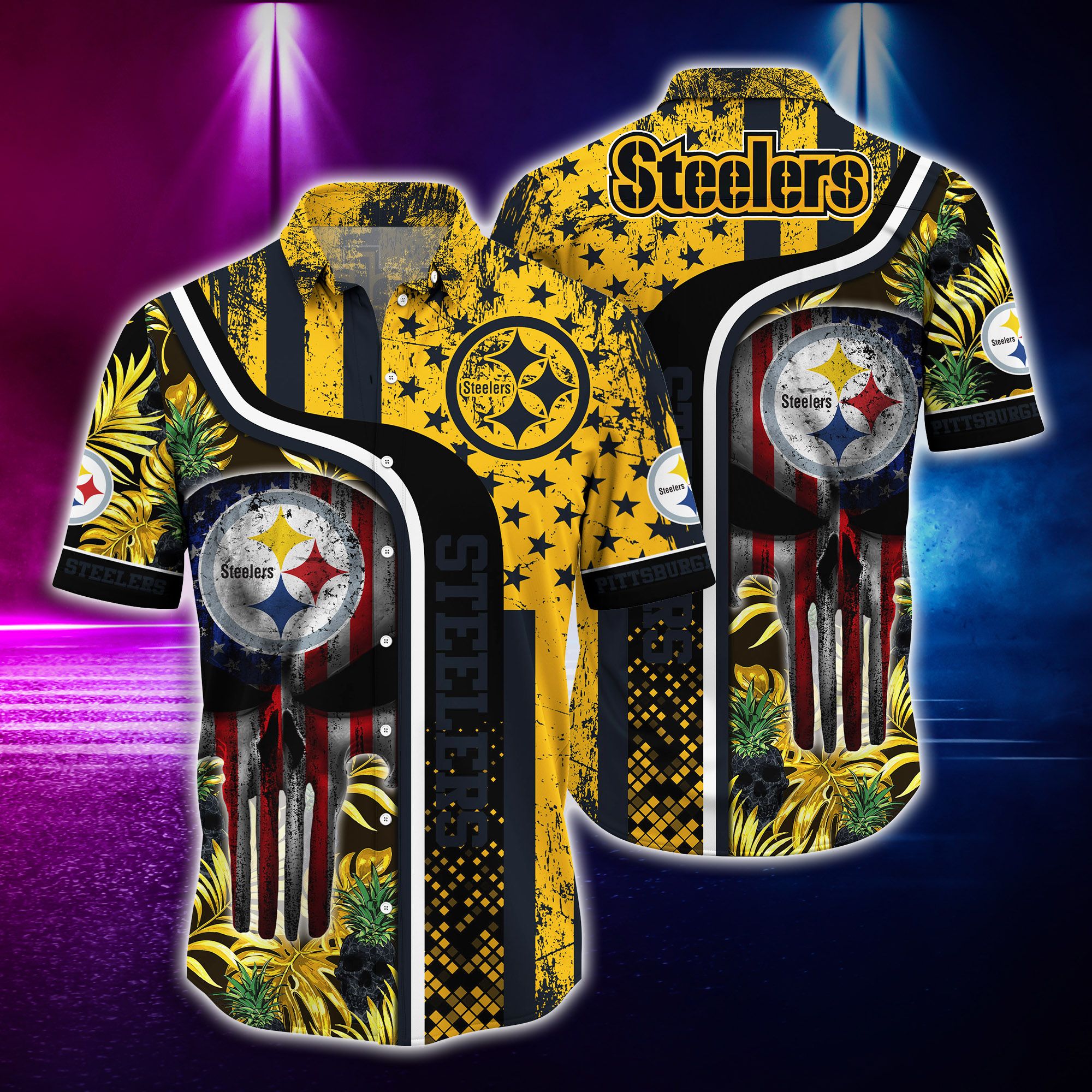 Nfl Hawaiian Shirt Pittsburgh Steelers And T-shirt Skull-1
