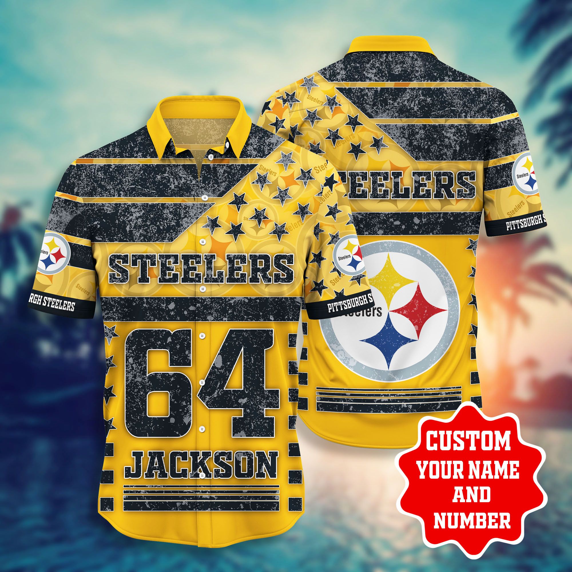 Nfl Hawaiian Shirt Pittsburgh Steelers Shorts Star 3d Custom Name Number-1