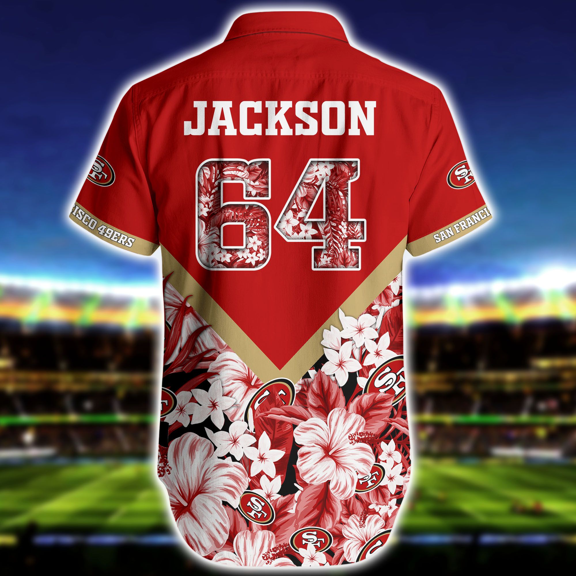 Nfl Hawaiian Shirt San Francisco 49ers And Short Floral 3d Custom Name Number-2