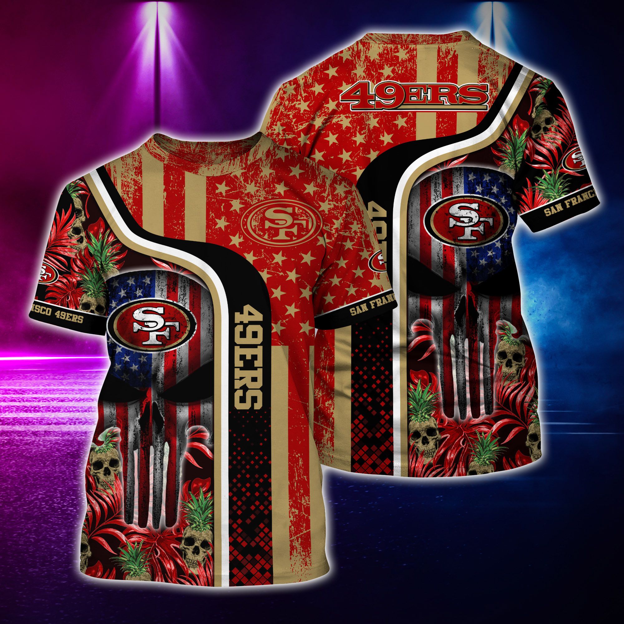 Nfl Hawaiian Shirt San Francisco 49ers And Tshirt Skull-1
