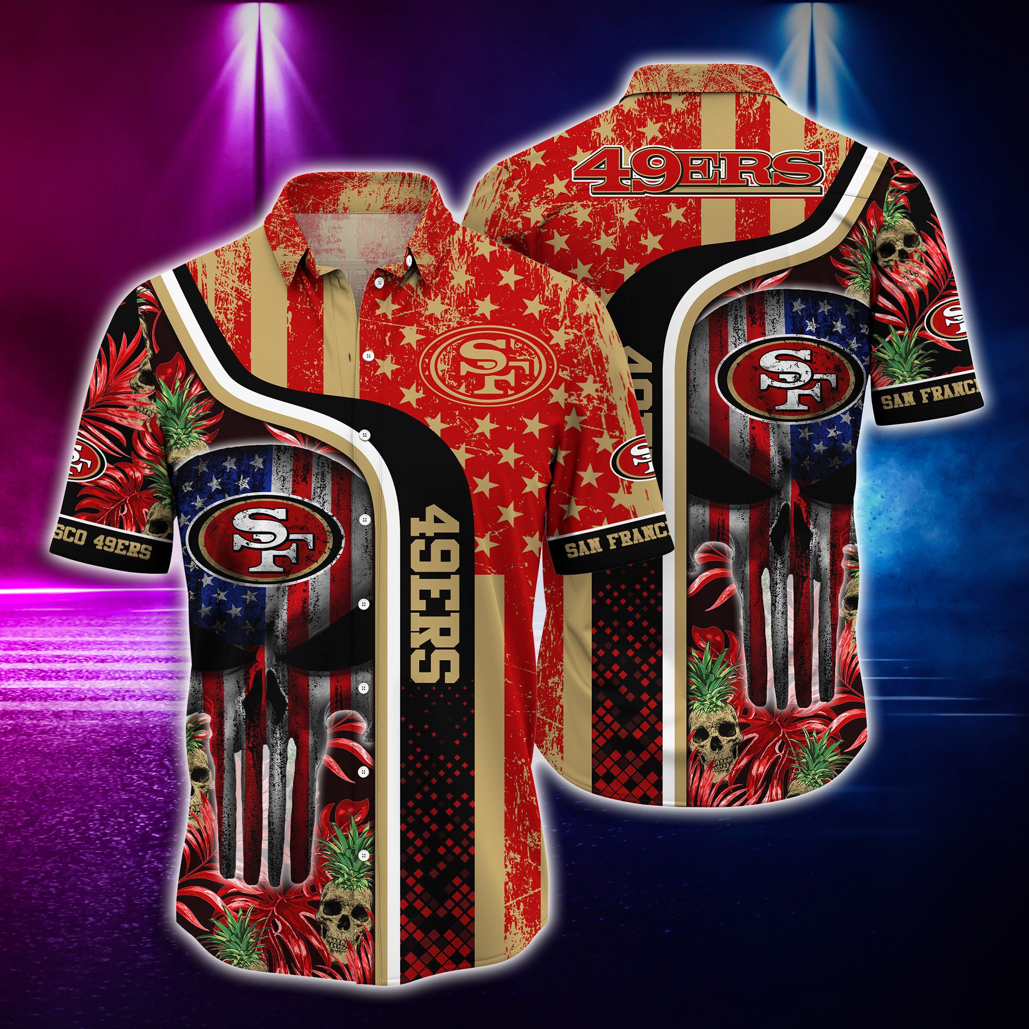 Nfl Hawaiian Shirt San Francisco 49ers And Tshirt Skull-1