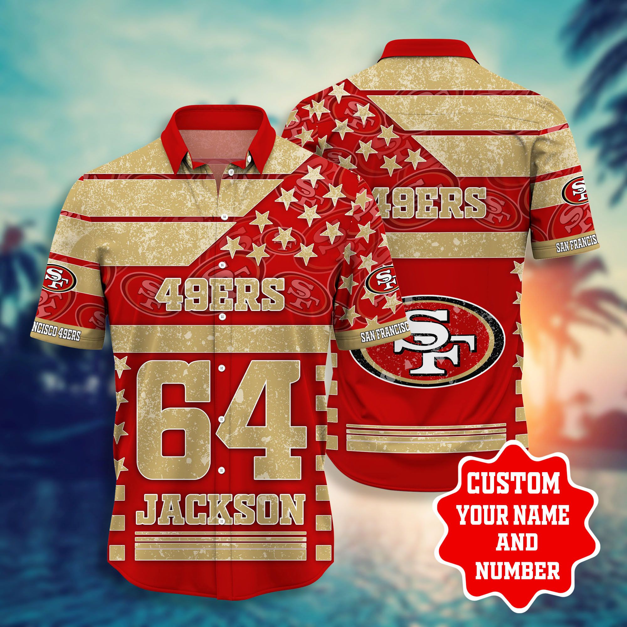 Nfl Hawaiian Shirt San Francisco 49ers Shorts Star 3d Custom Name Number-1