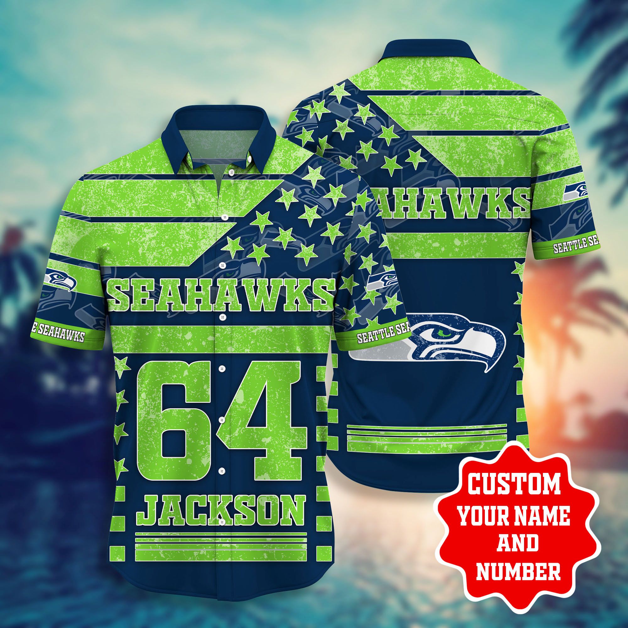 Nfl Hawaiian Shirt Seattle Seahawks Shorts Star 3d Custom Name Number-1