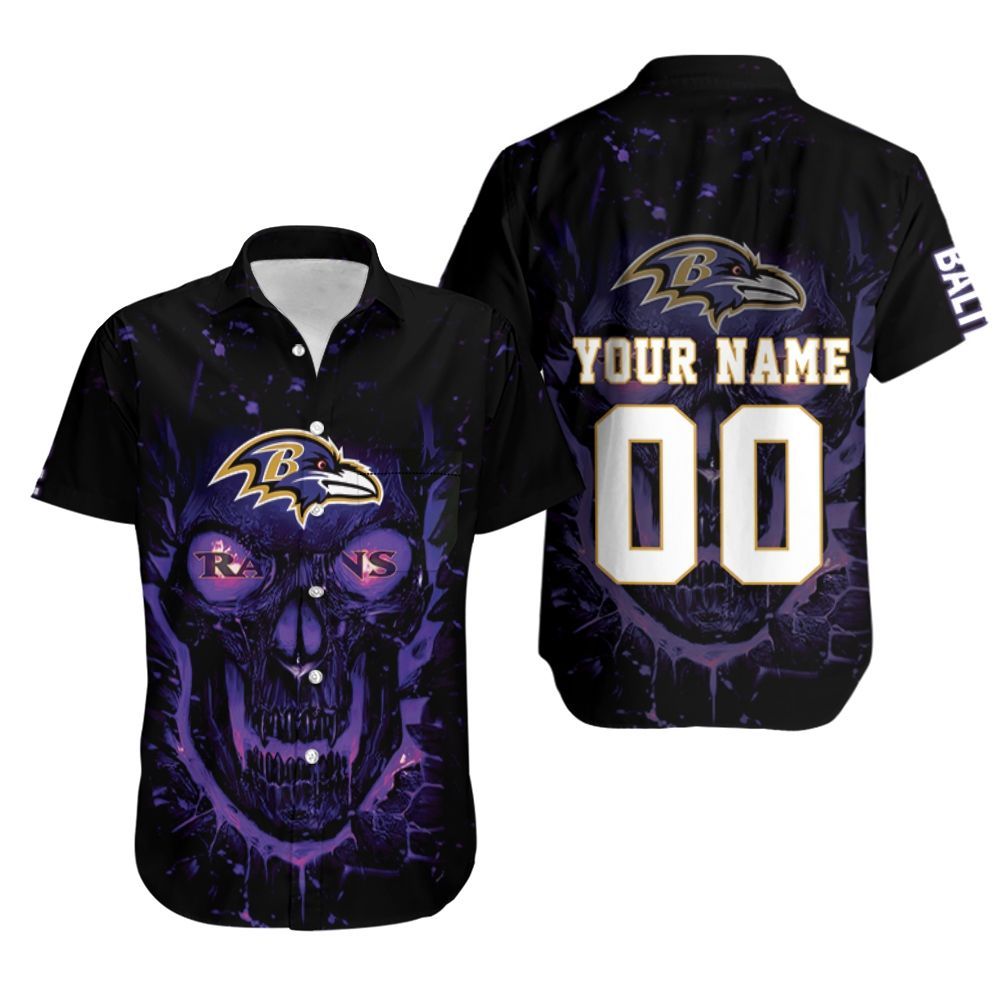 Nfl Hawaiian Shirt Super Bowl Kansas City Chiefs Afc West Baltimore Ravens Skull For Fans-1