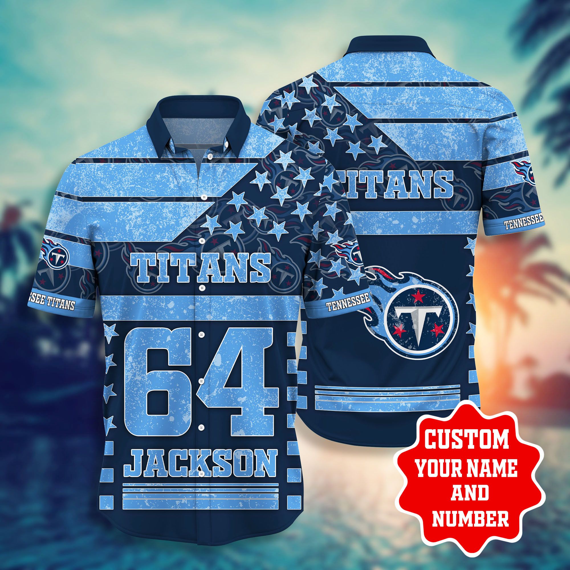 Nfl Hawaiian Shirt Tennessee Titans Shorts Star 3d Custom Name Number-1