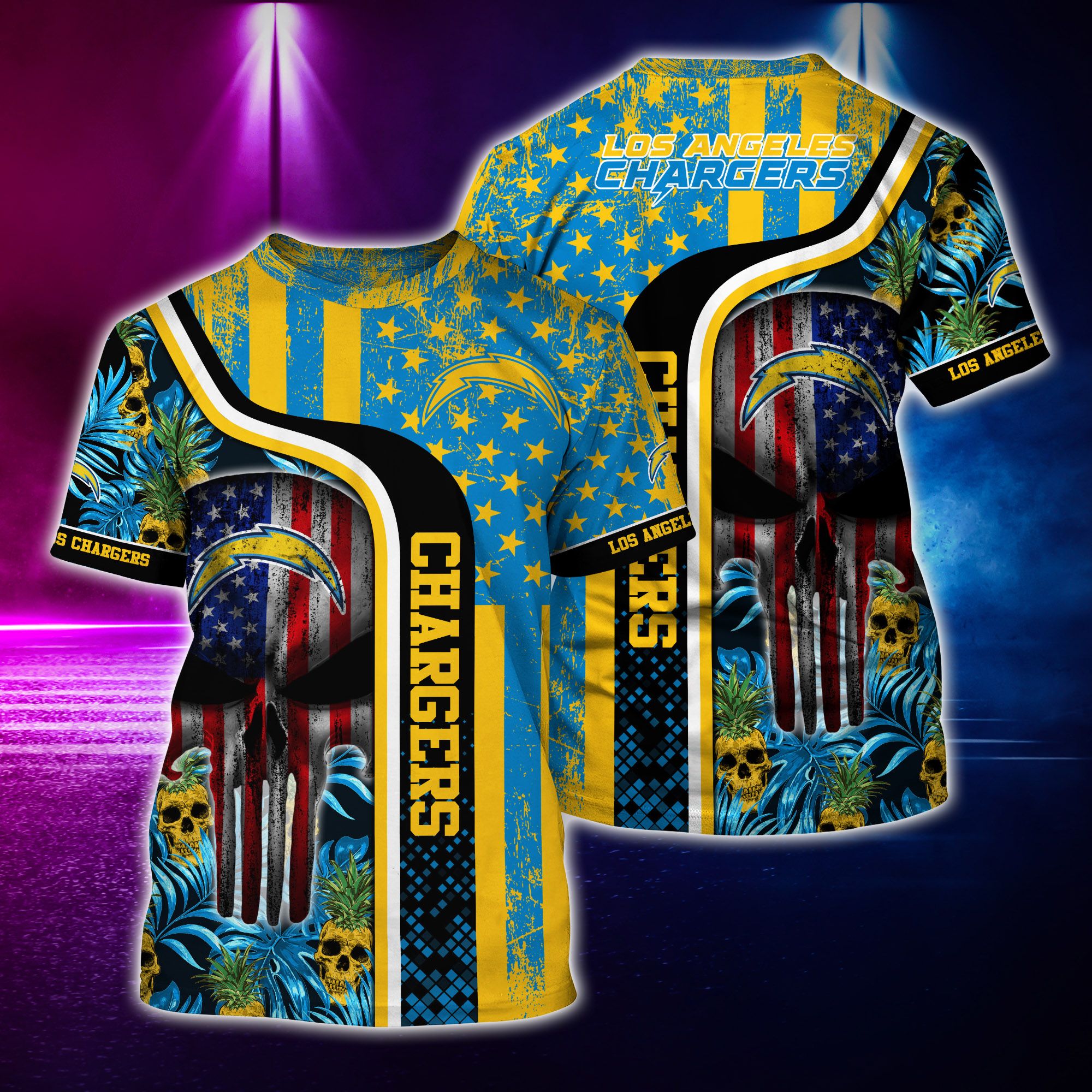 Nfl Hawaiian Shirtlos Angeles Chargers Tshirt Skull Tropical-1