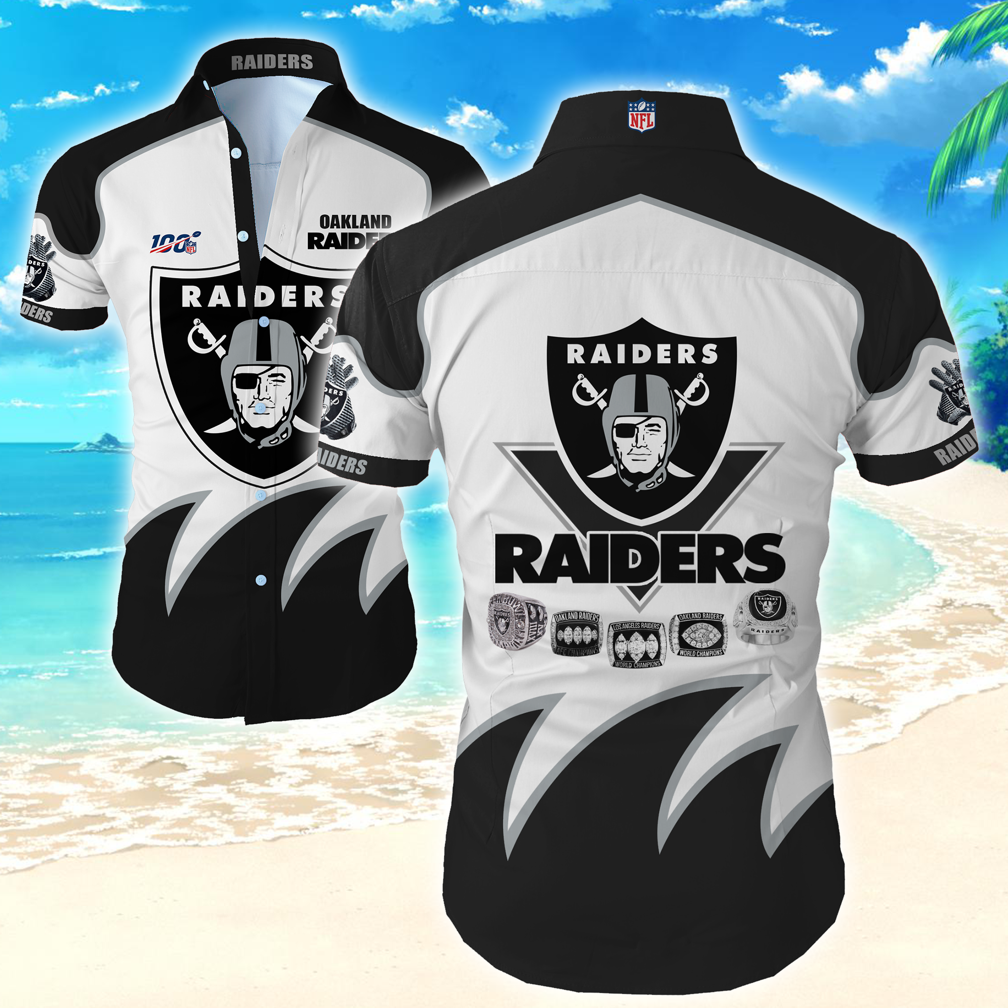 Nfl Las Vegas Raiders Tropical Full 3d Shirt Button Up-1