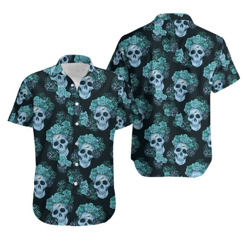 Nfl Miami Dolphins Cute Skull 3d Hawaii Shirt For Fans-1