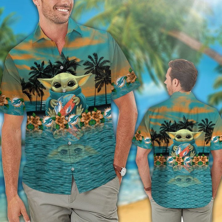 Nfl Miami Dolphins Hawaiian 3d Shirt Baby Yoda Cute-1