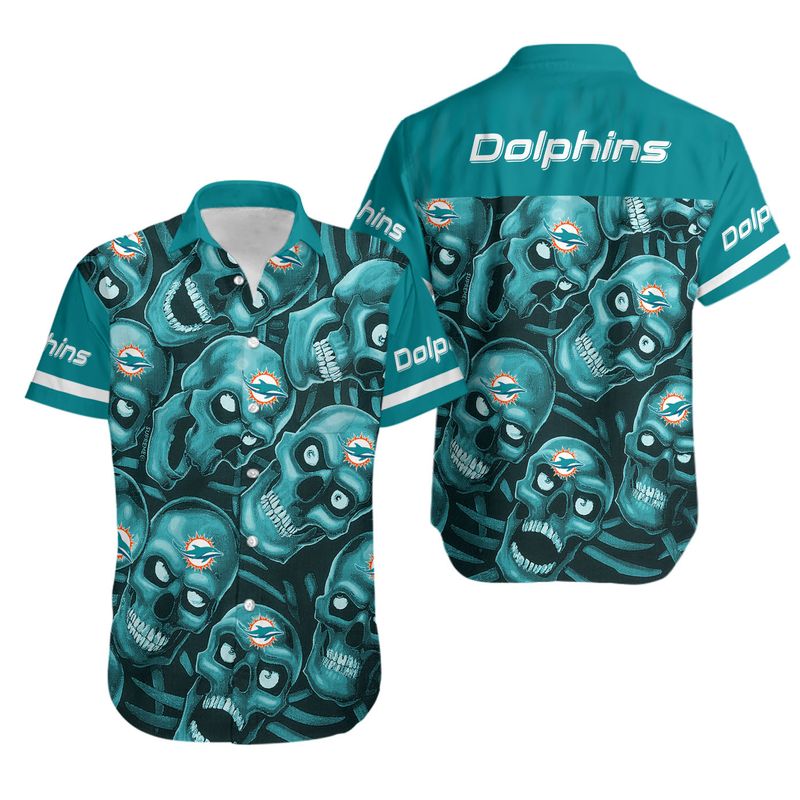 Nfl Miami Dolphins Hawaiian 3d Shirt Dangerous Smiling Skull-1