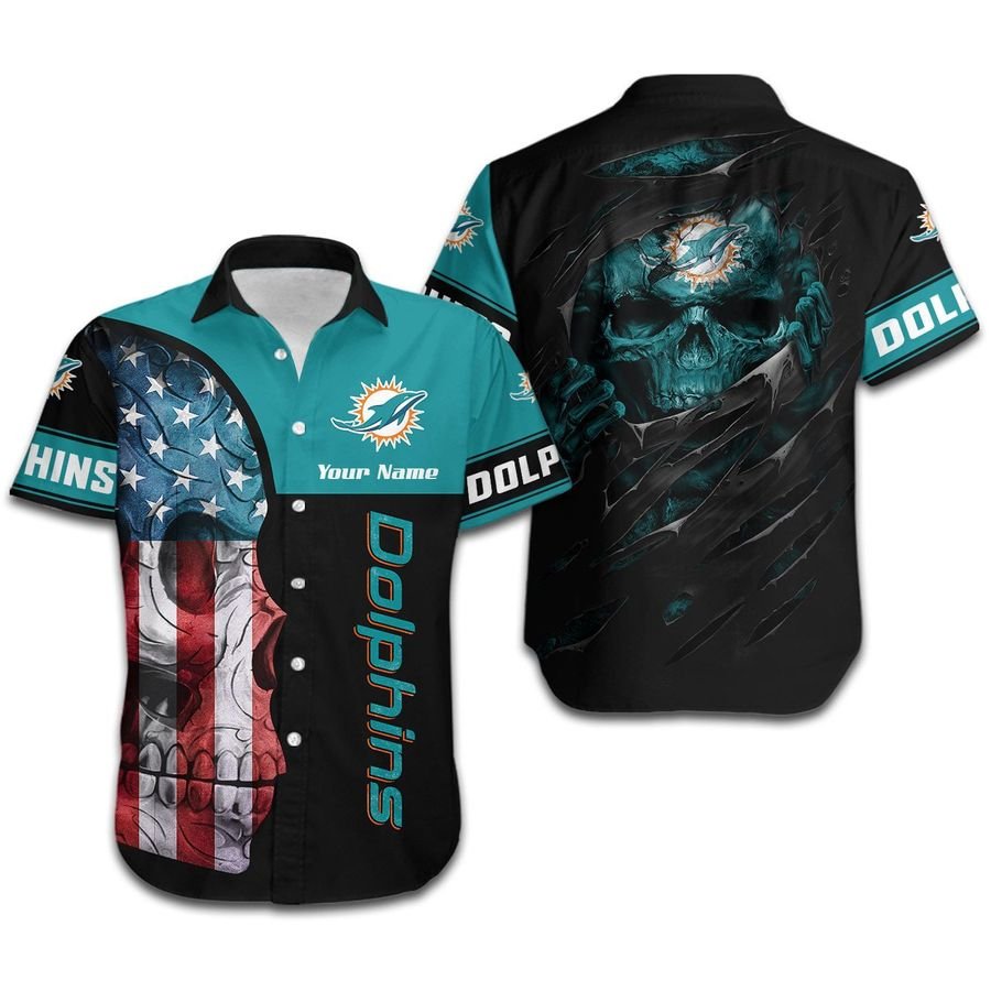 Nfl Miami Dolphins Hawaiian 3d Shirt Skull American-1