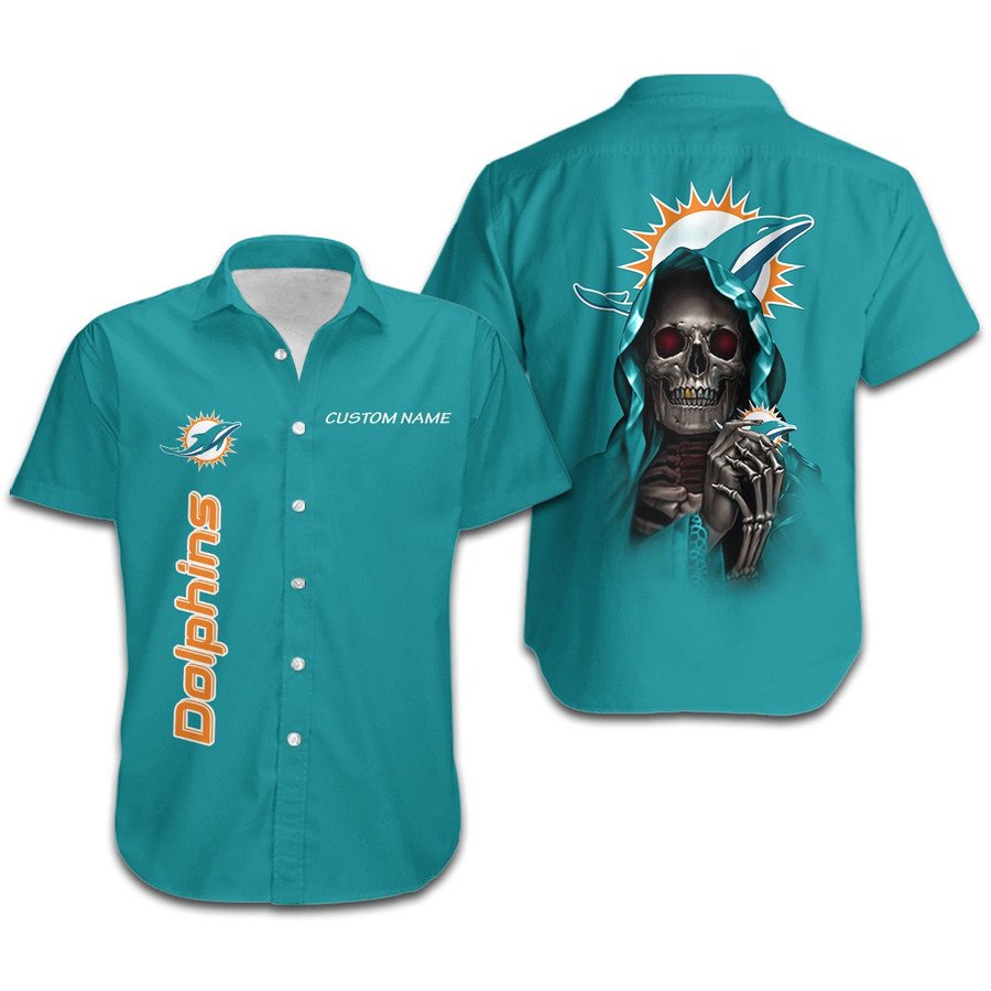 Nfl Miami Dolphins Hawaiian 3d Shirt Skull Fans Custom Name-1