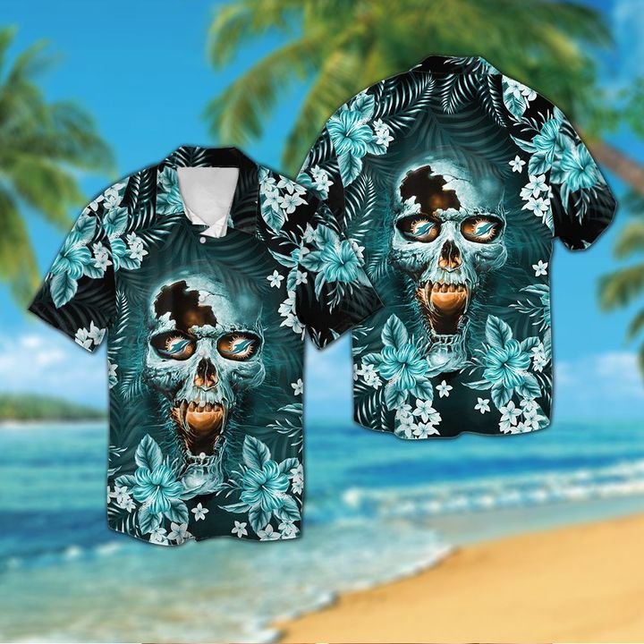 Nfl Miami Dolphins Hawaiian 3d Shirt Vampire Skull Tropical-1
