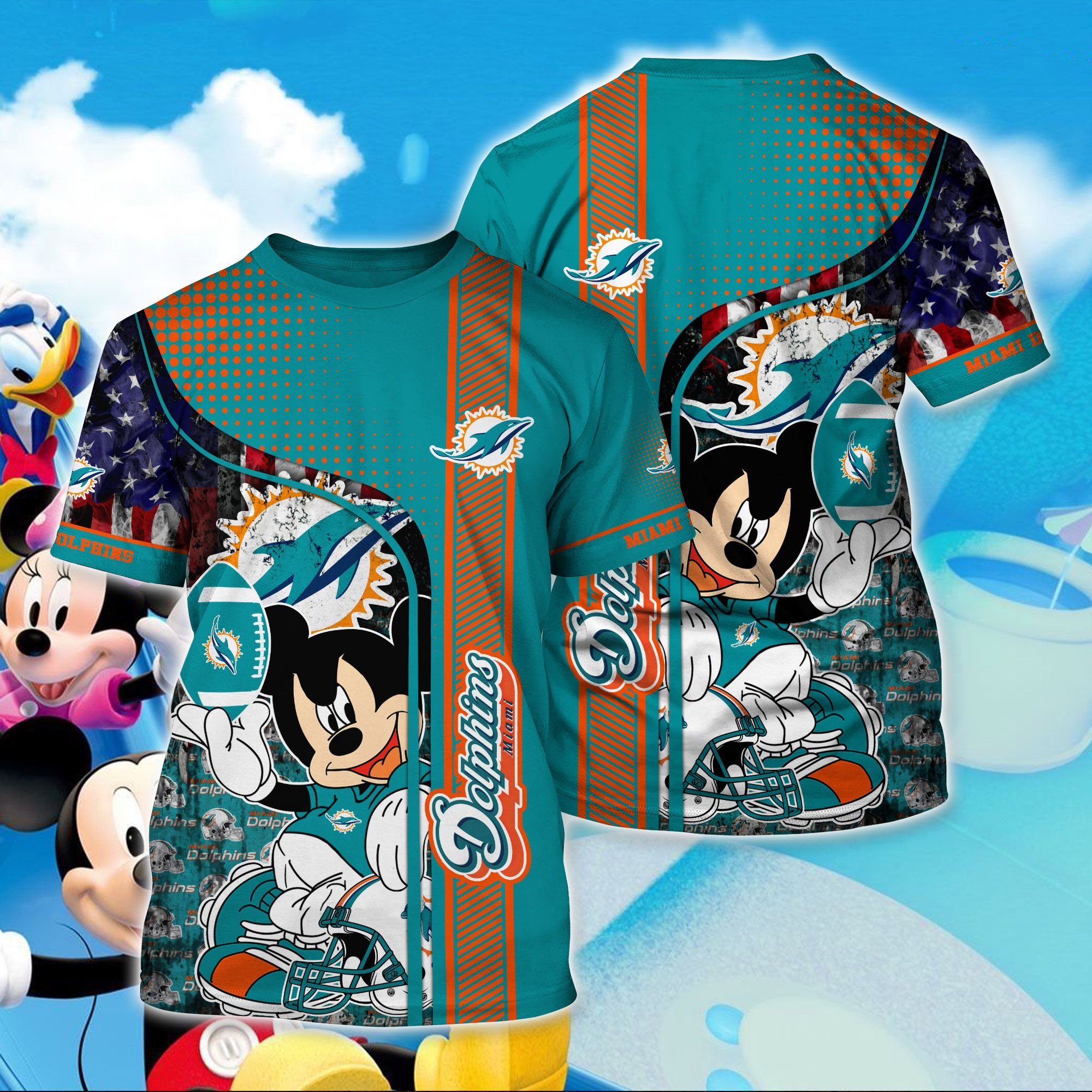Nfl Miami Dolphins Hawaiian 3d T-shirt Mickey Player Hot Trend-1
