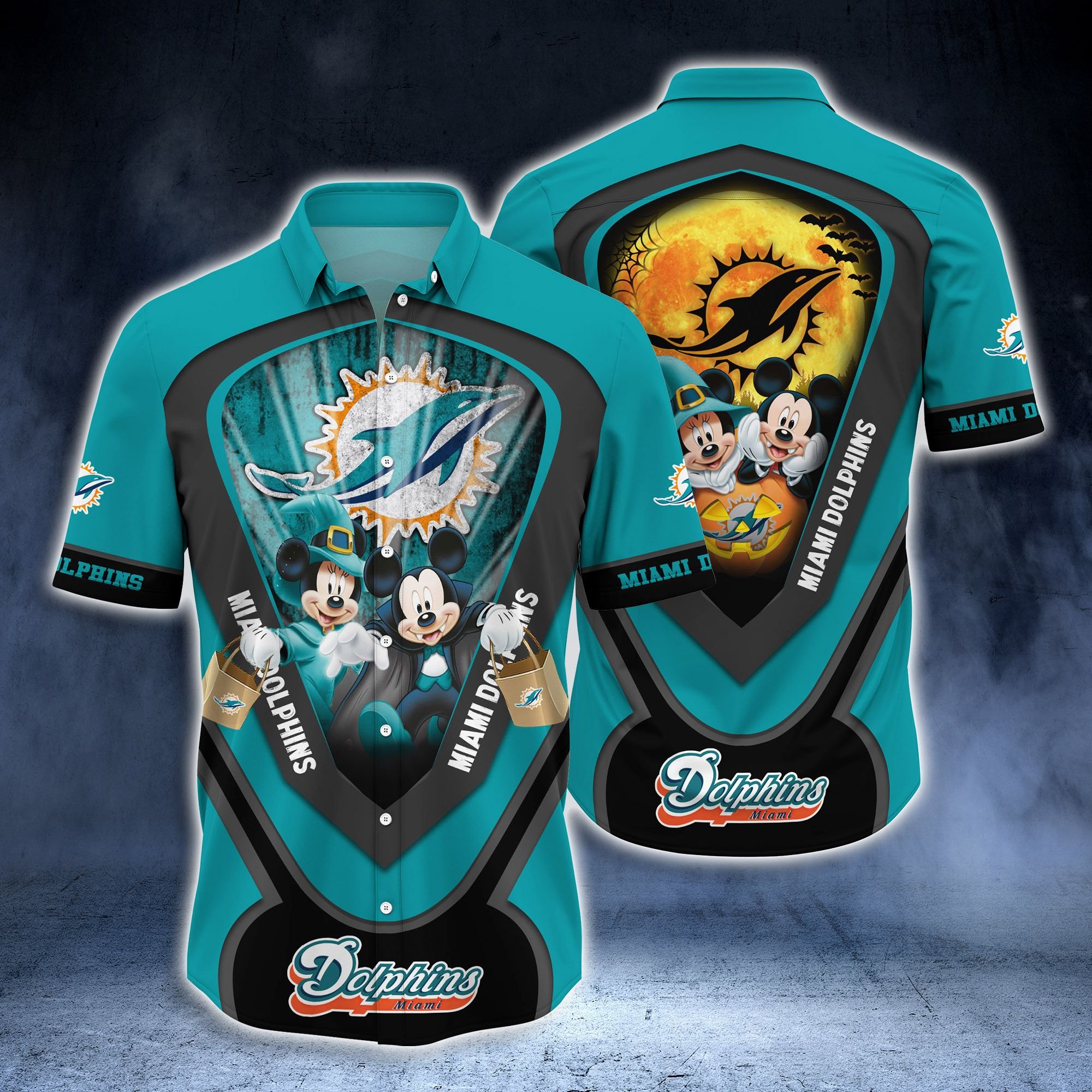 Nfl Miami Dolphins Hawaiian Full 3d Shirt Mickey Halloween-1