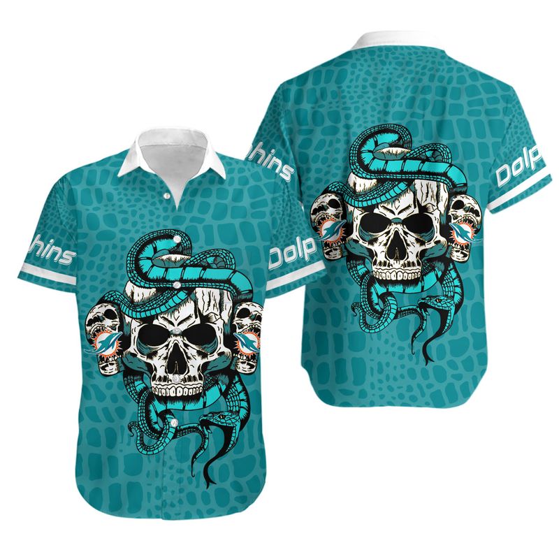 Nfl Miami Dolphins Hawaiian Full 3d Shirt Snake And Skull-1