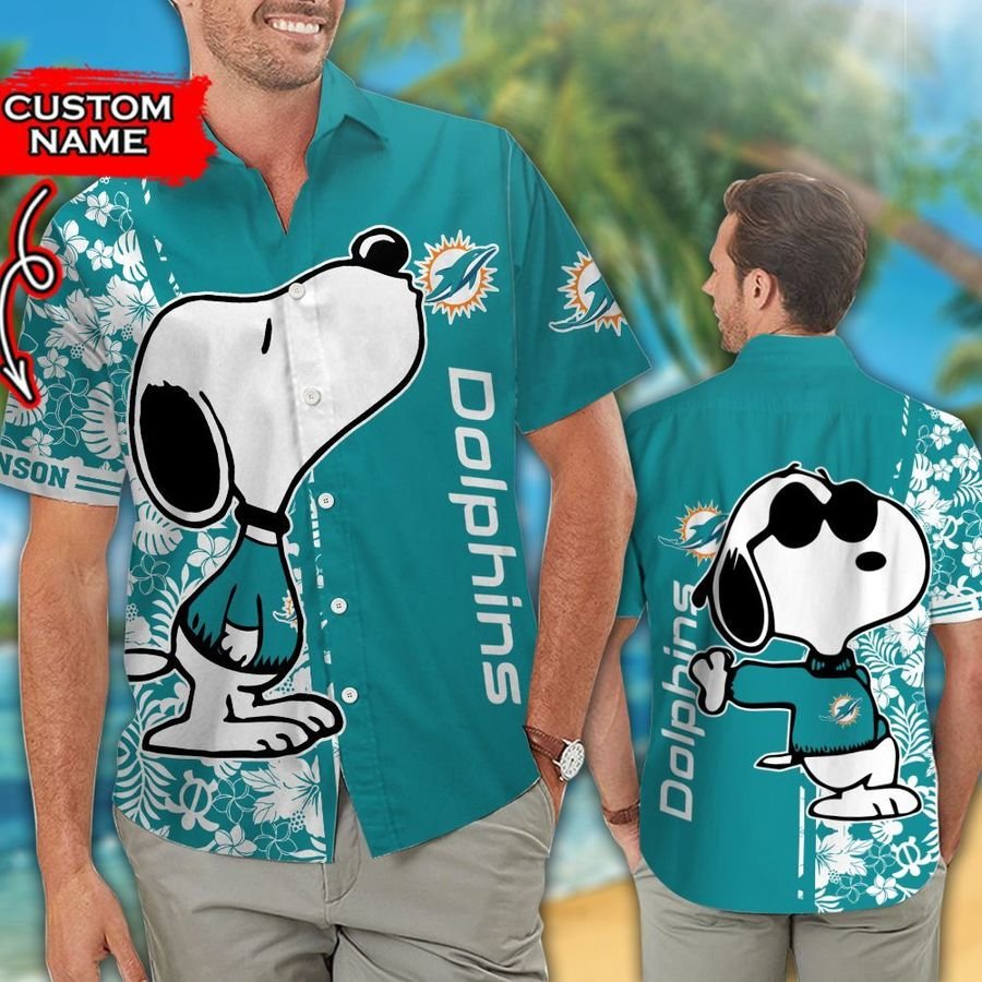 Nfl Miami Dolphins Hawaiian Full 3d Shirt Snoopy Tropical-1