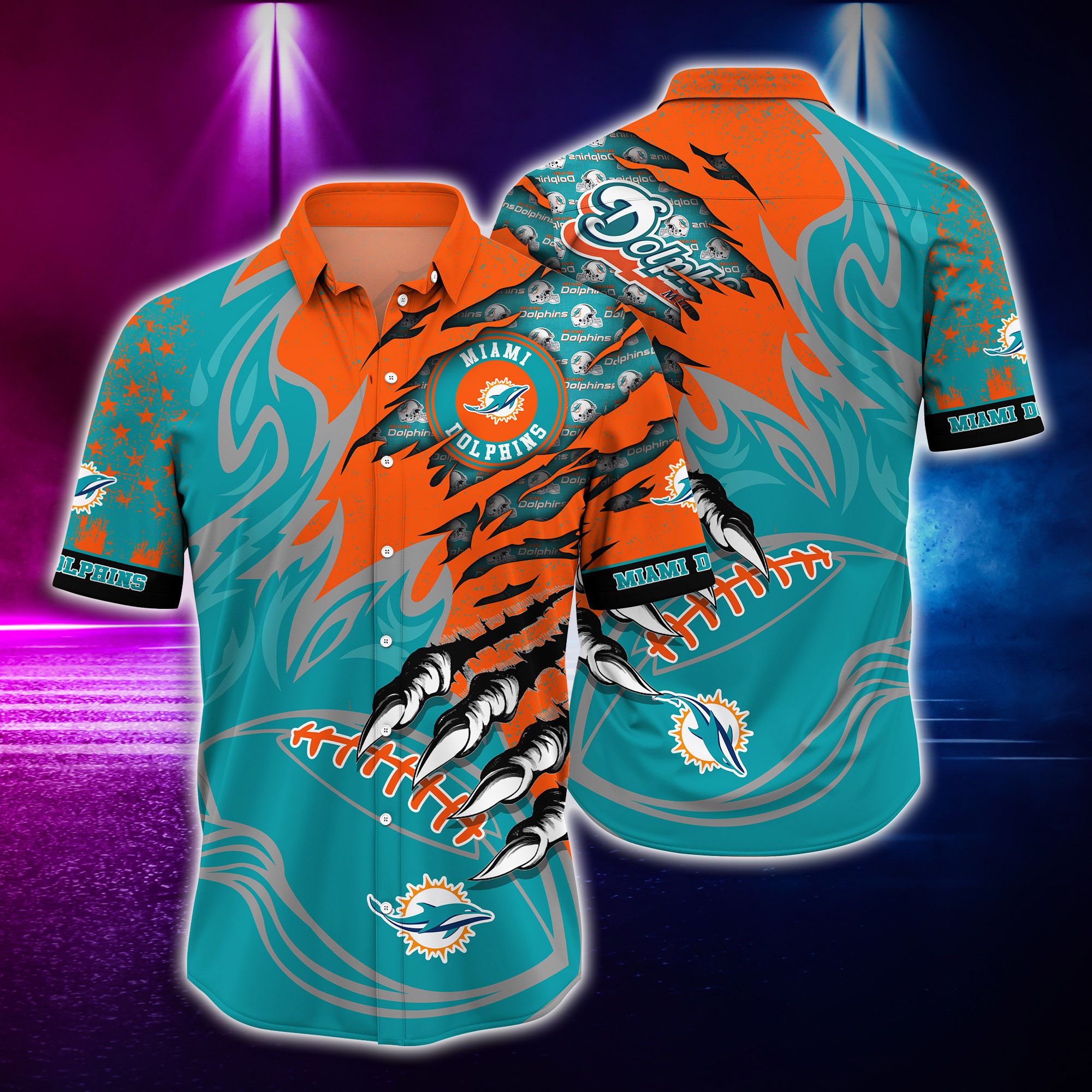 Nfl Miami Dolphins Hawaiian Shirt 3d Monster Mark-1