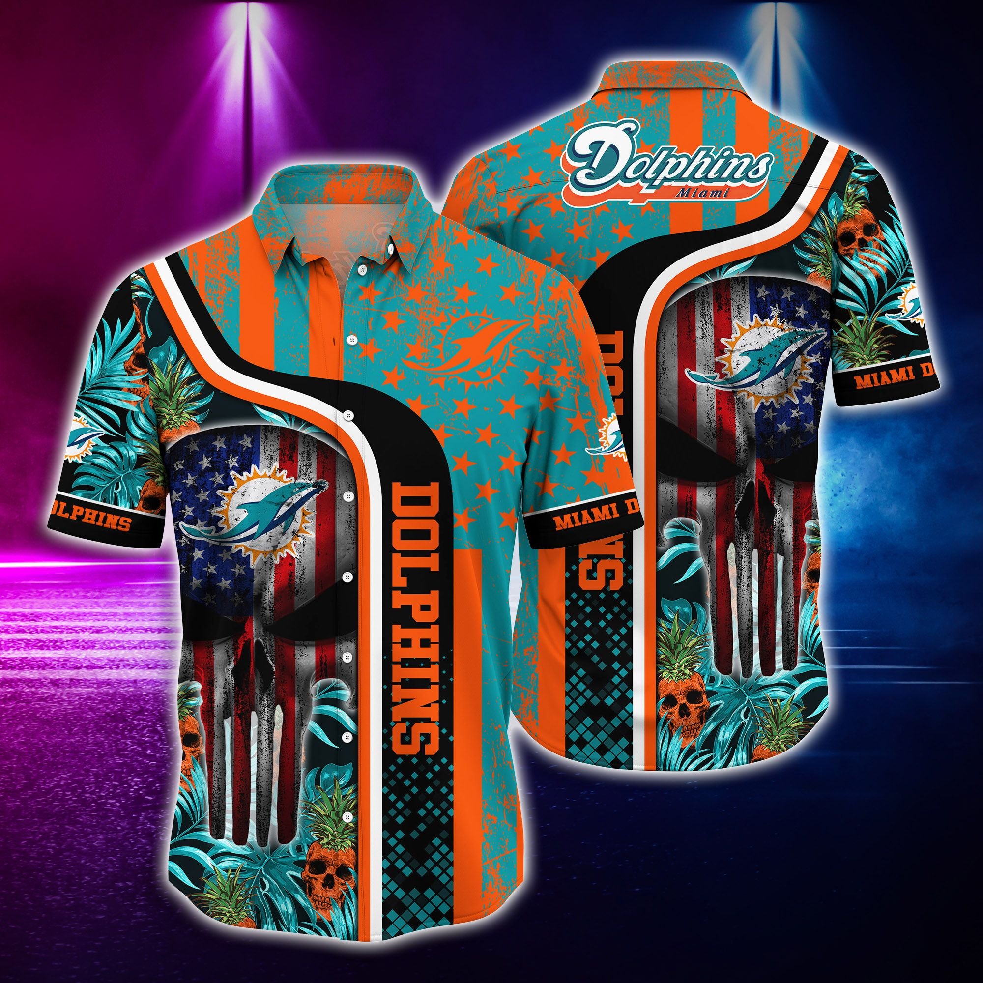 Nfl Miami Dolphins Hawaiian Shirt And Tshirt Skull Tropical-1