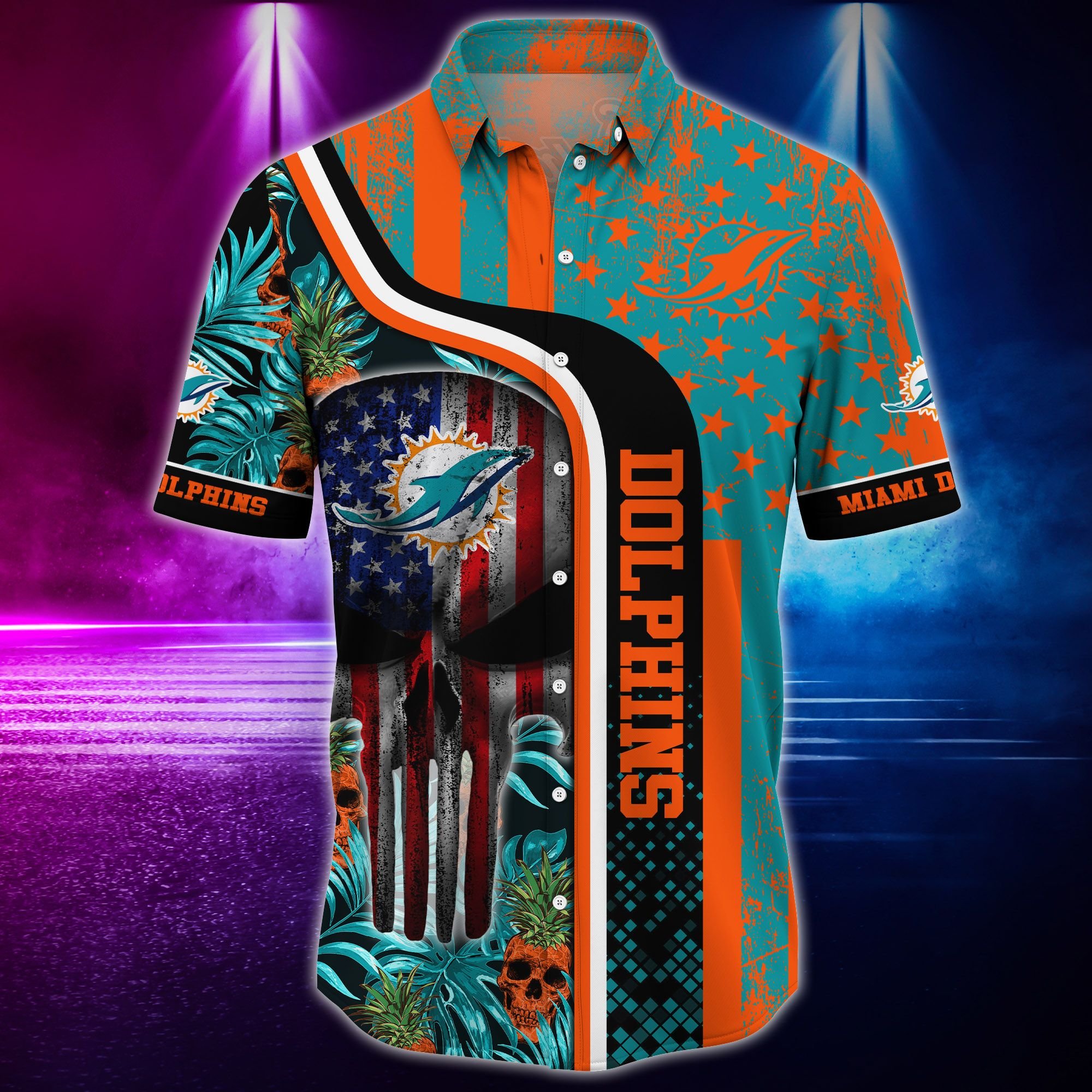 Nfl Miami Dolphins Hawaiian Shirt And Tshirt Skull Tropical-1