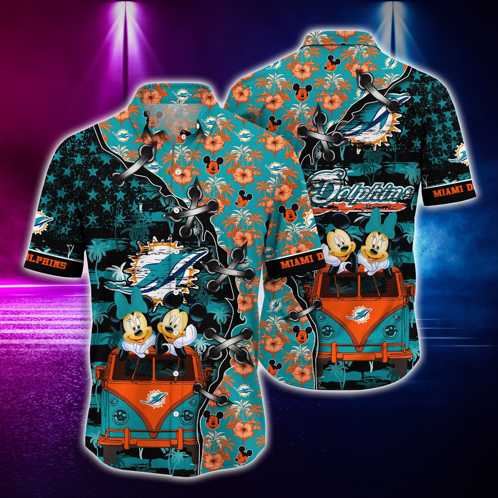 Nfl Miami Dolphins Hawaiian Shirt Mickey And Minnie Style Hot Trending-1