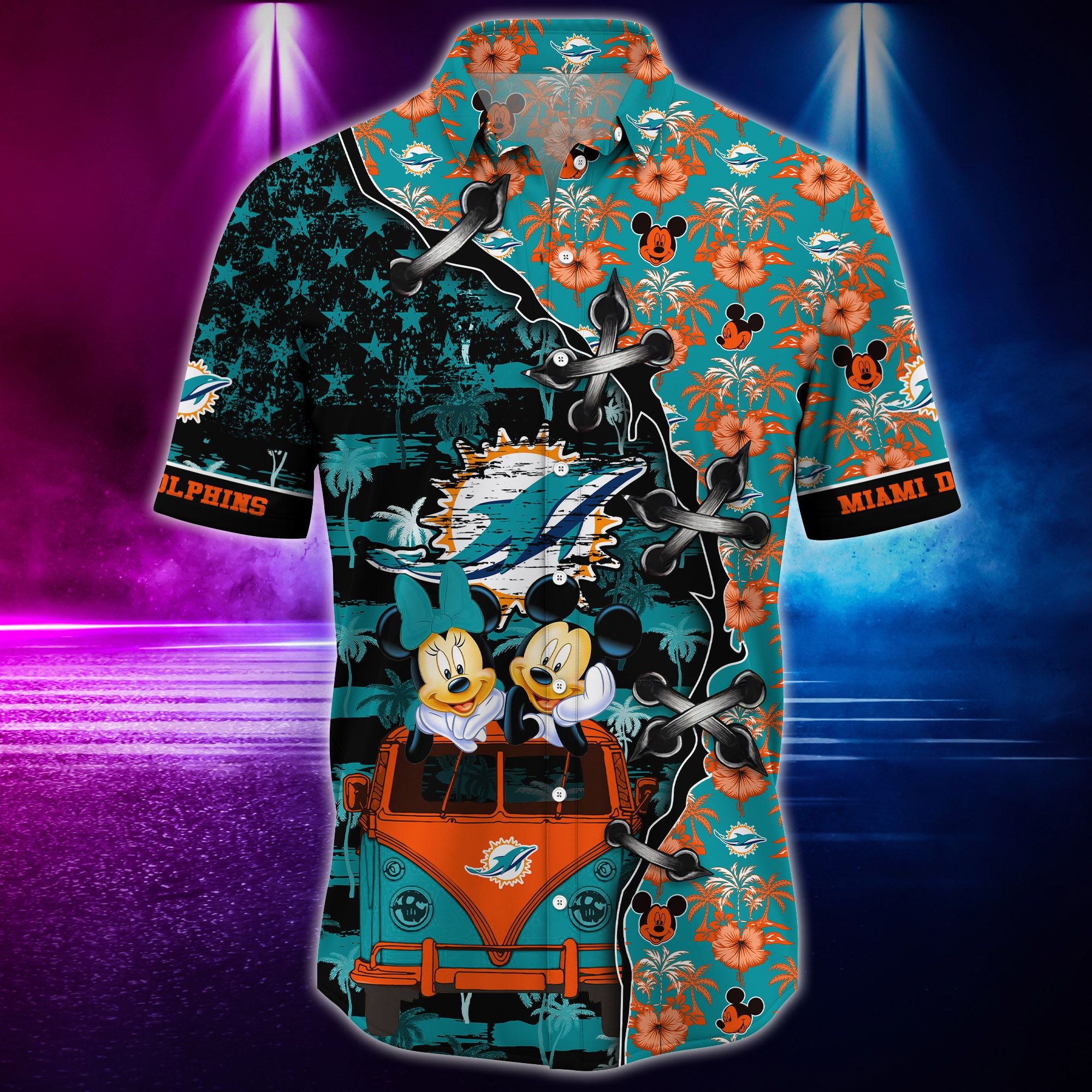 Nfl Miami Dolphins Hawaiian Shirt Mickey And Minnie Style Hot Trending-1