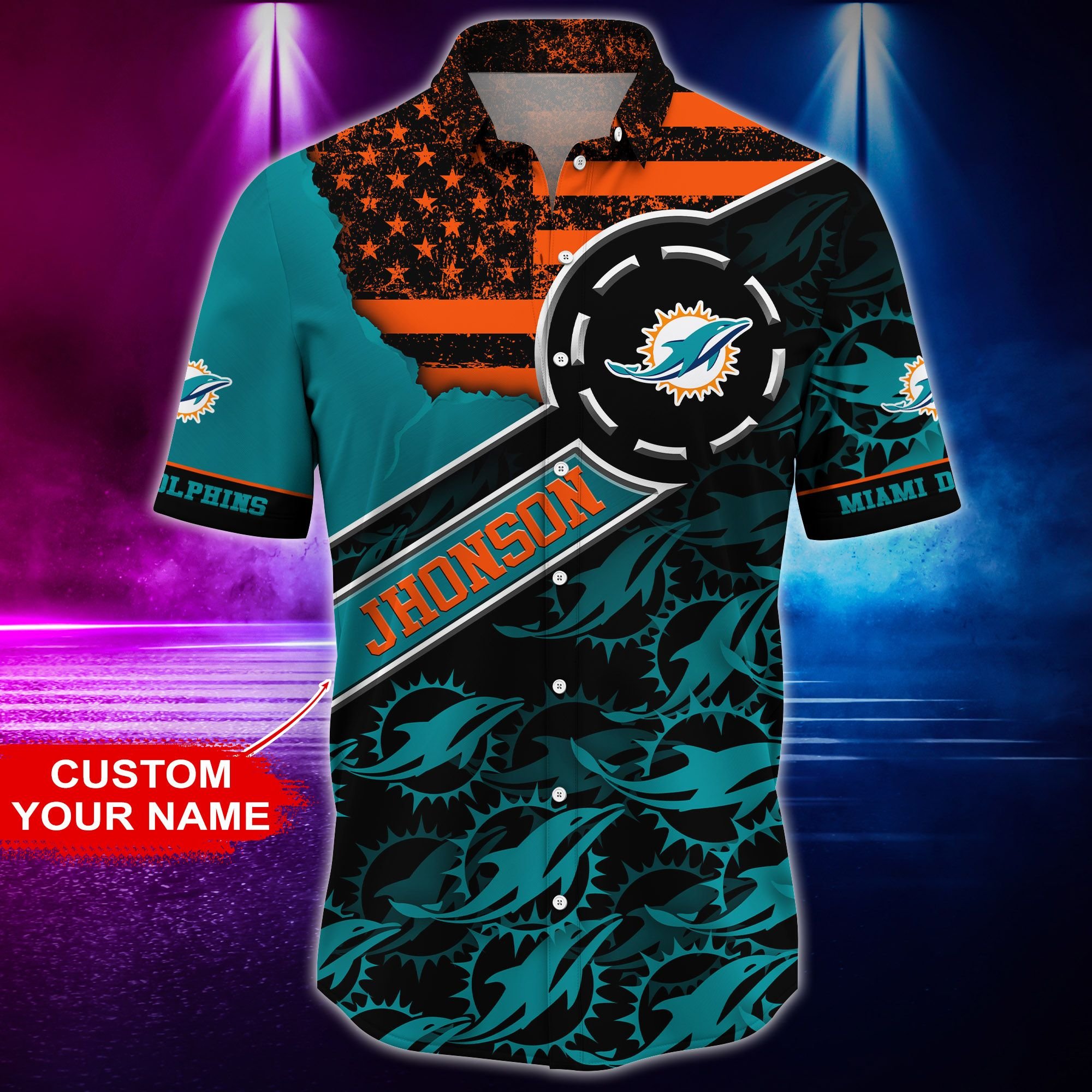 Nfl Miami Dolphins Hawaiian Shirt Personalized T Shirt America Flag-1