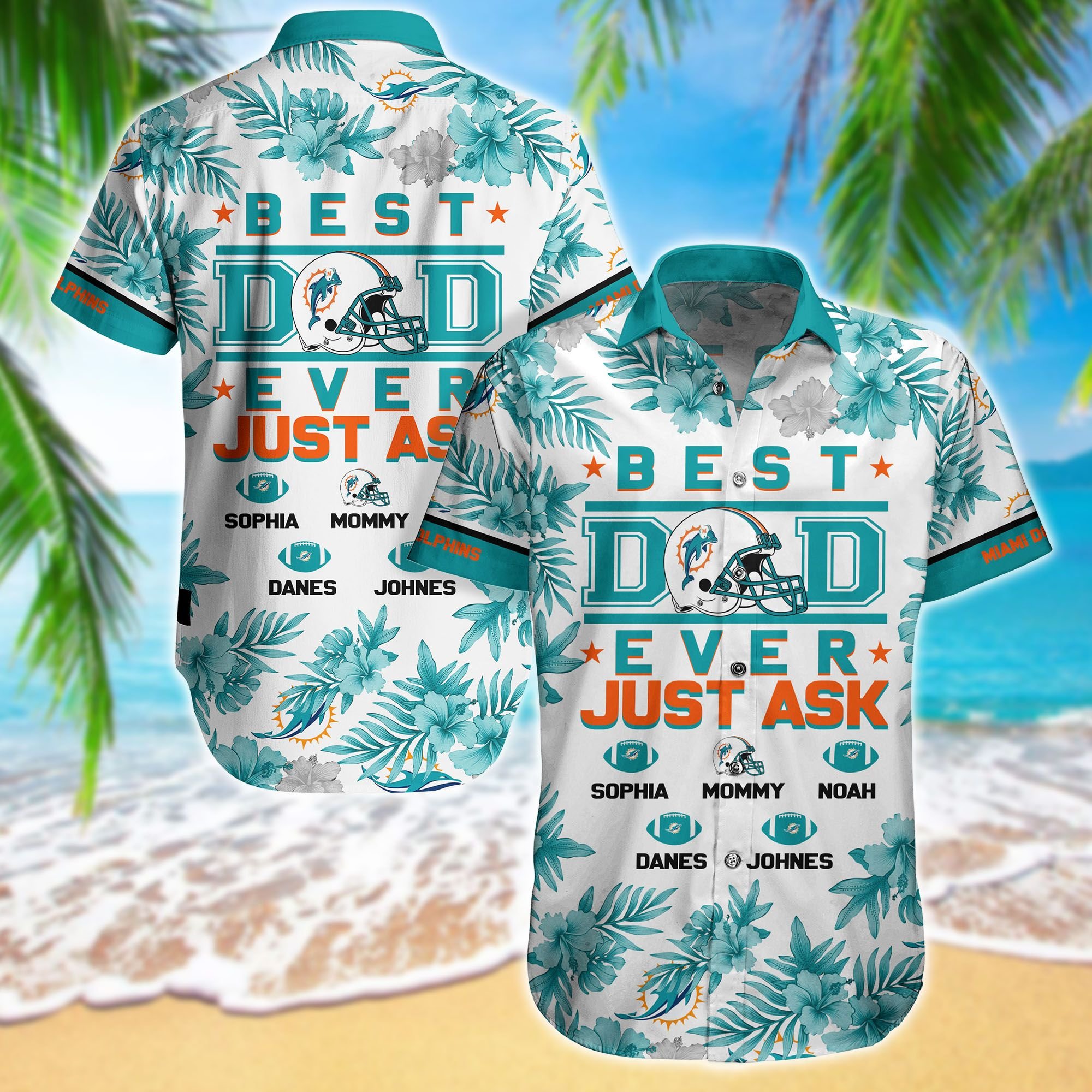 Nfl Miami Dolphins Hawaiian Shirt Short Best Dad Ever Custom Kid Name-2