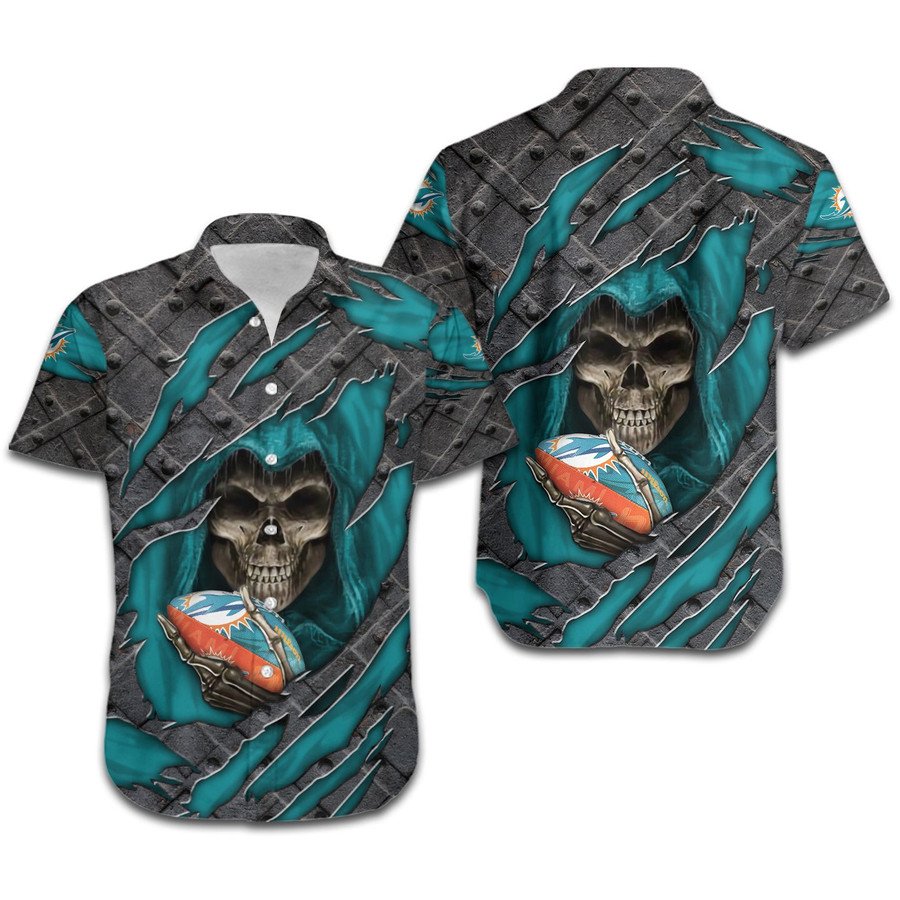 Nfl Miami Dolphins Skull Death Metal 3d Hawaii Shirt-1
