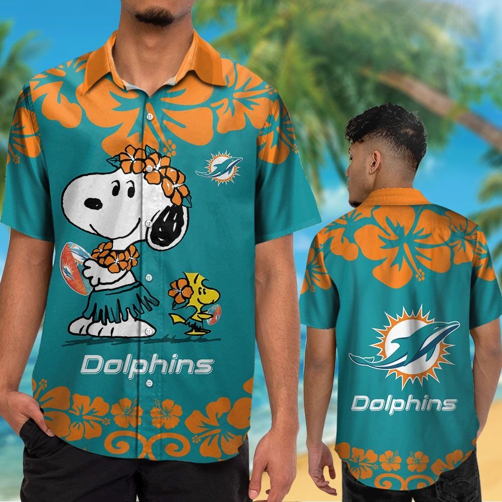 Nfl Miami Dolphins Snoopy Hawaiian Full 3d Shirt-1