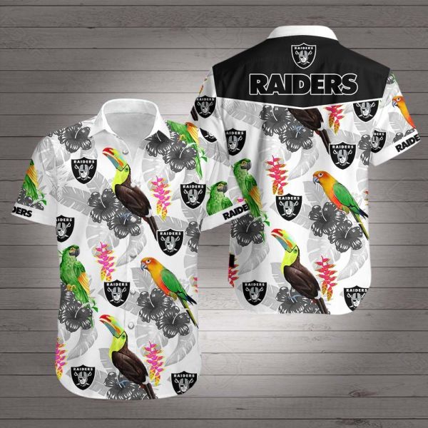 Nfl Oakland Raiders Parrot Aloha Hawaiian 3d Shirt-1