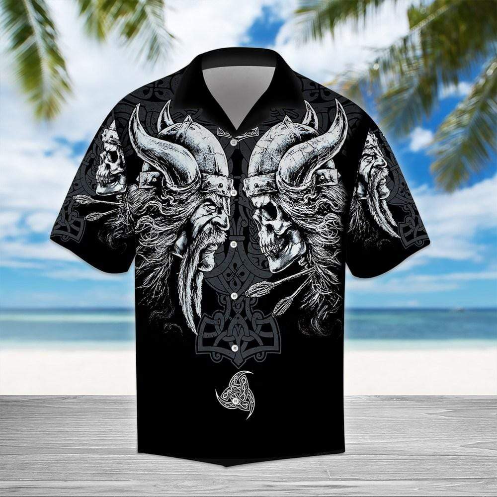 Nordic Viking Warrior Skull Hawaiian Aloha Shirts