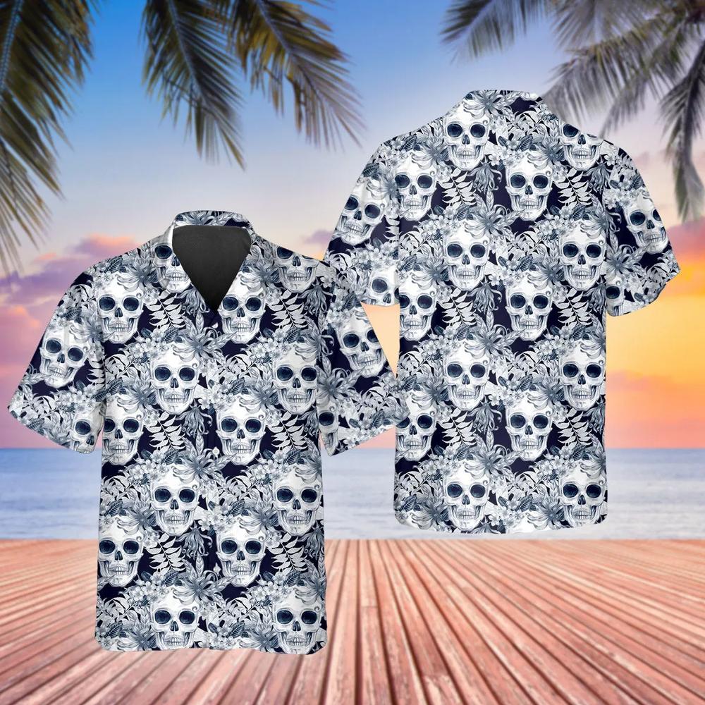 Ocean Vibe Floral Skull Hawaiian Shirt