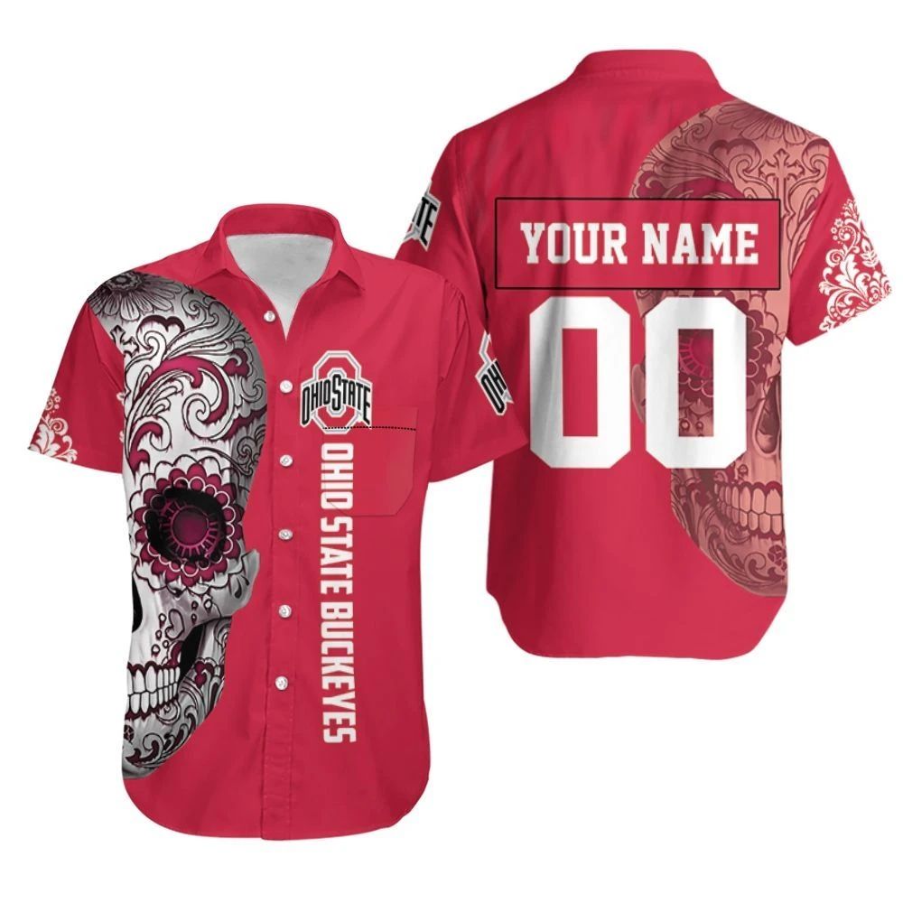 Ohio State Buckeyes Sugar Skull 3d Personalized Hawaiian Shirt