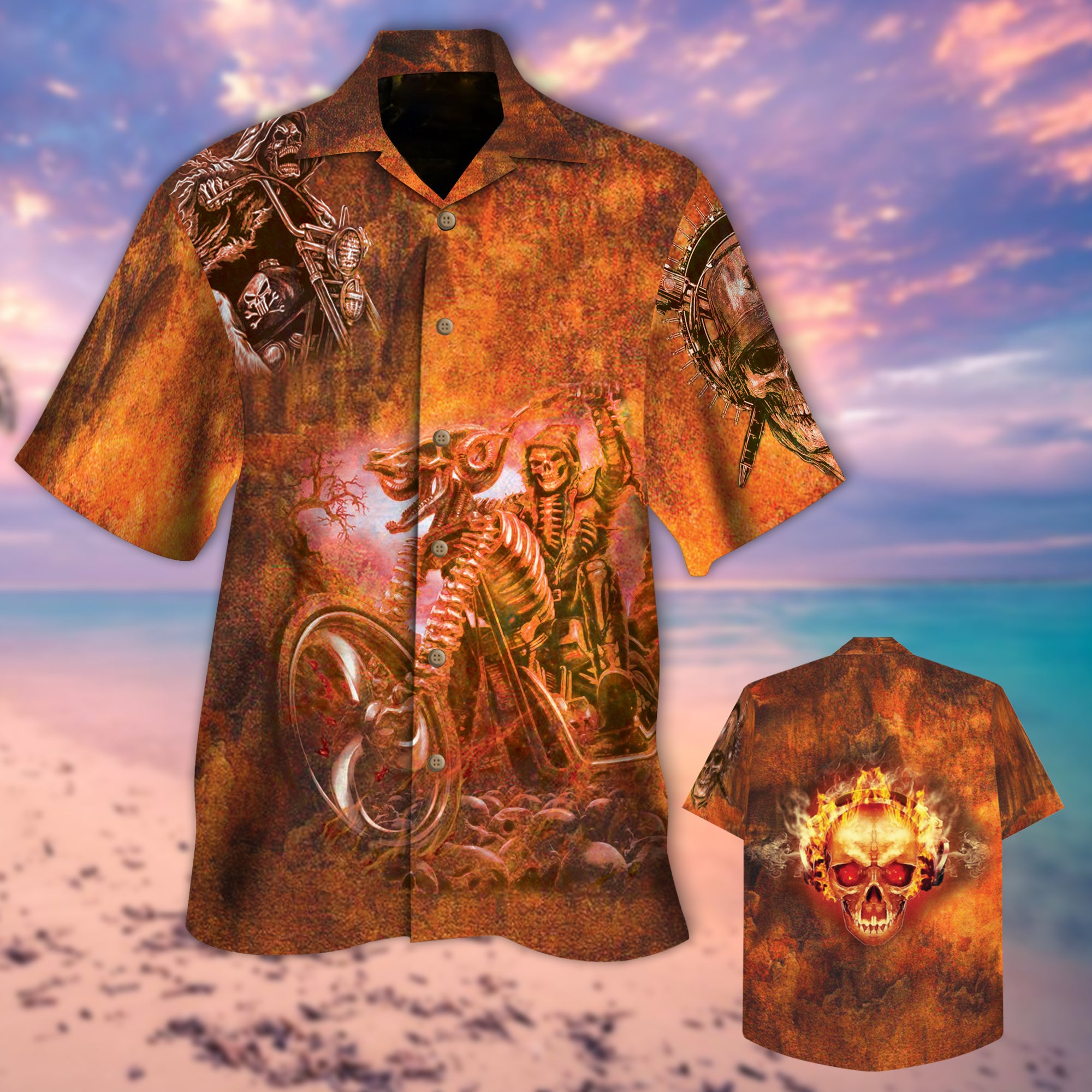 Old Grunge Biker Skull Hawaiian Shirt