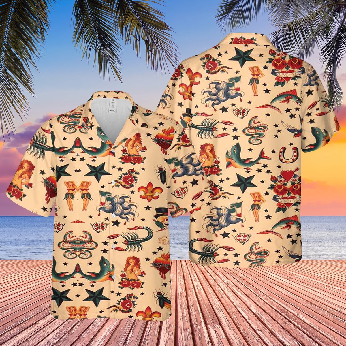 Old Skull Tattoo Hawaii Shirts Hawaiian Shirt For Men Hawaiian Shirt