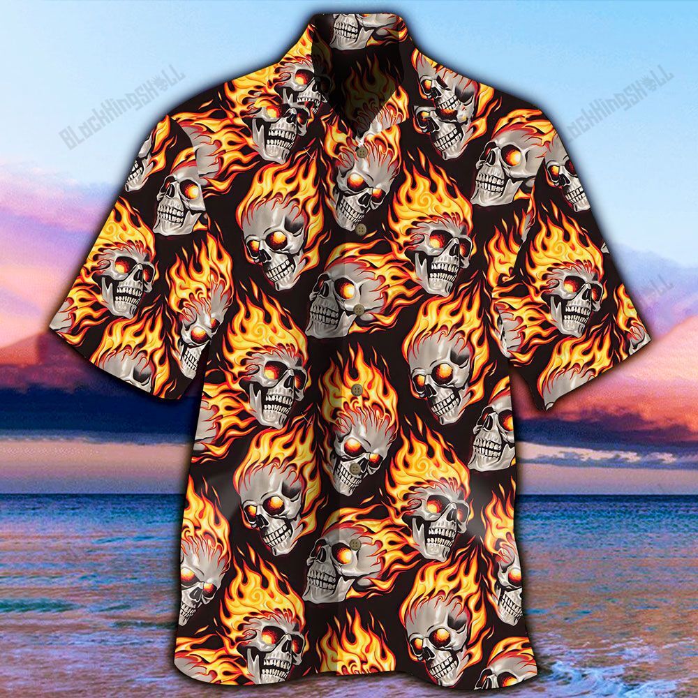 On Fire Skulls Hawaiian Shirt-1