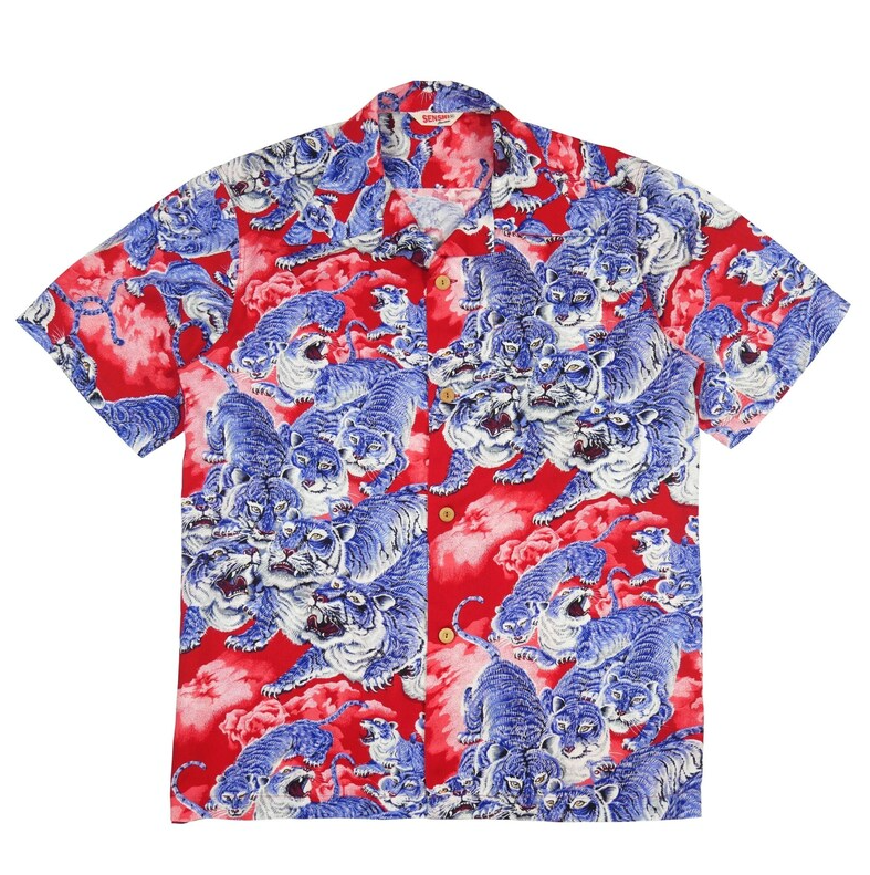One Hundred Tigers Red Coler Hawaiian Shirt