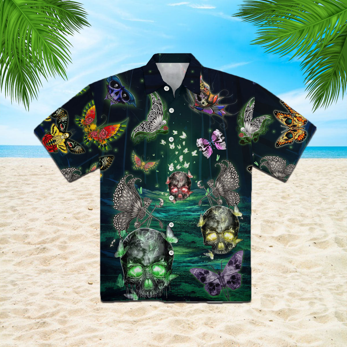 Oragontee Butterfly Skull Hawaiian Shirt For Men Women Adult