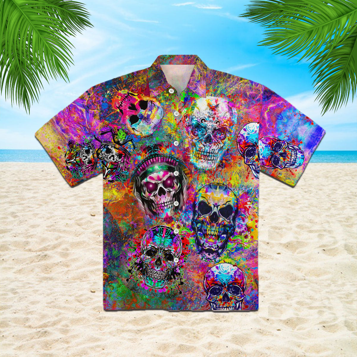 Oragontee Crazy Colorful Skull Art Hawaiian Shirt For Men Women Adult