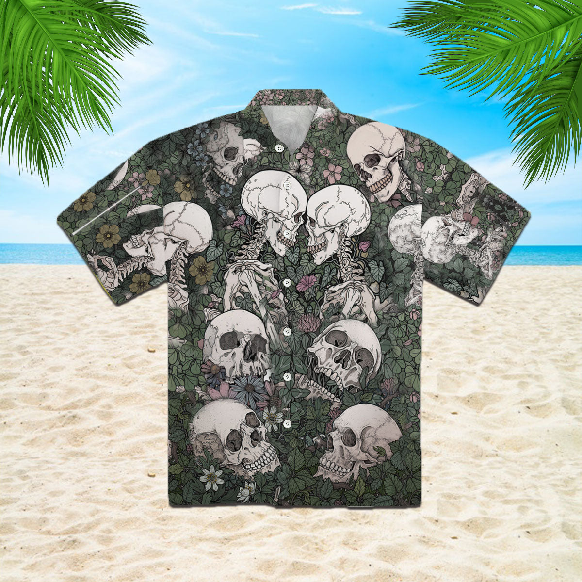 Oragontee Flowers Flora Skeleton Skull Halloween Hawaiian Shirt