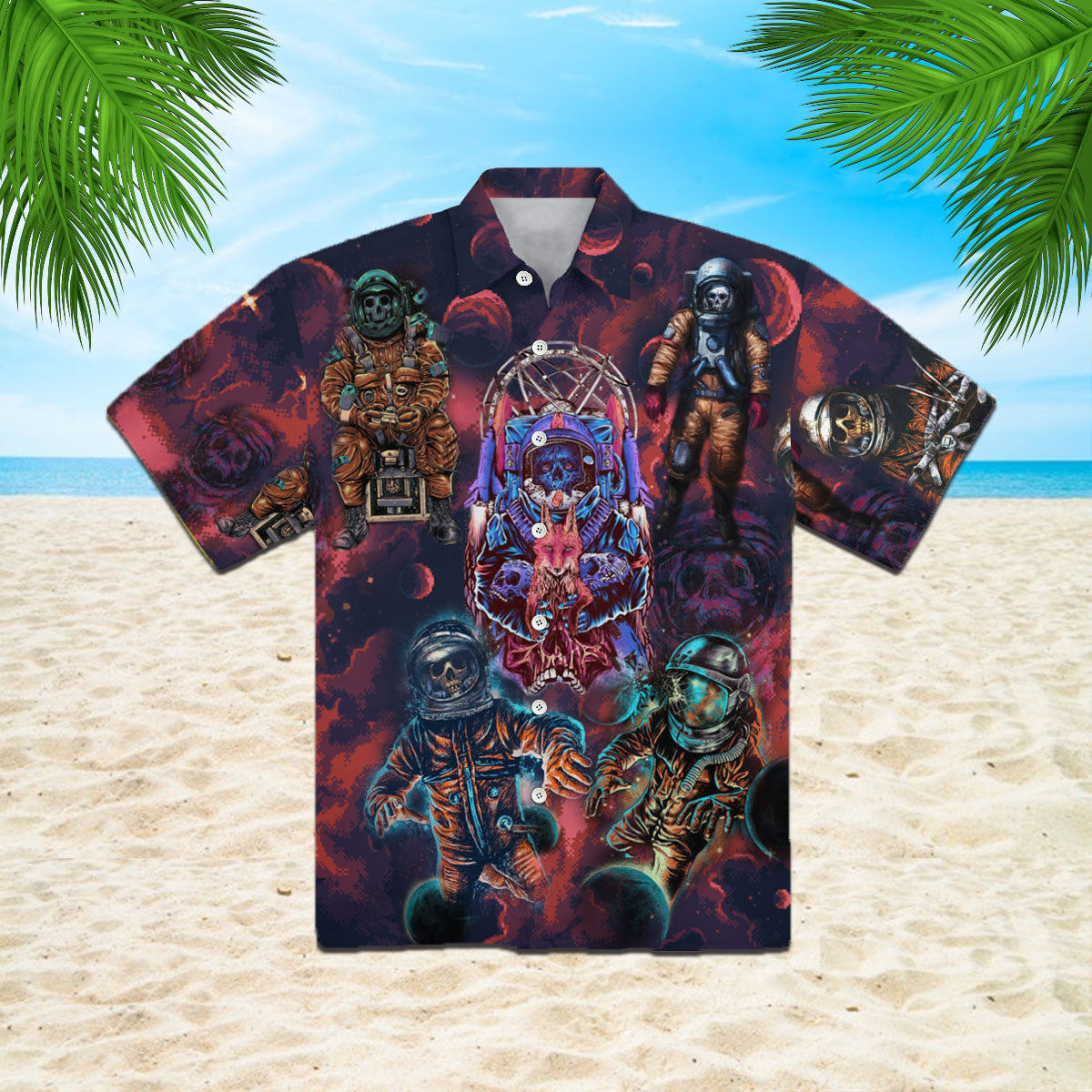Oragontee Halloween Spacemen Skull Hawaiian Shirt
