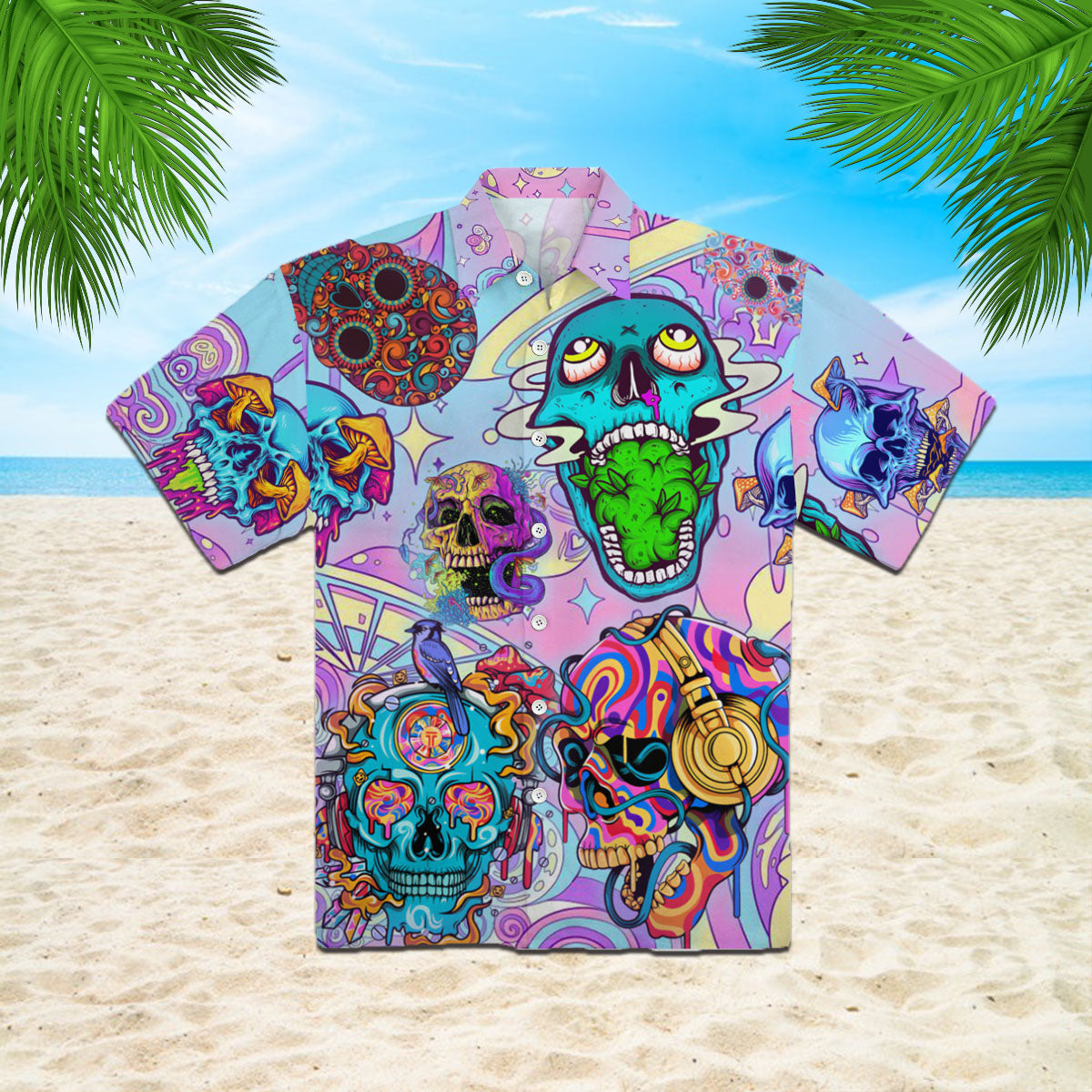 Oragontee Hippie Skull Peace Life Color Limited Hawaiian Shirt