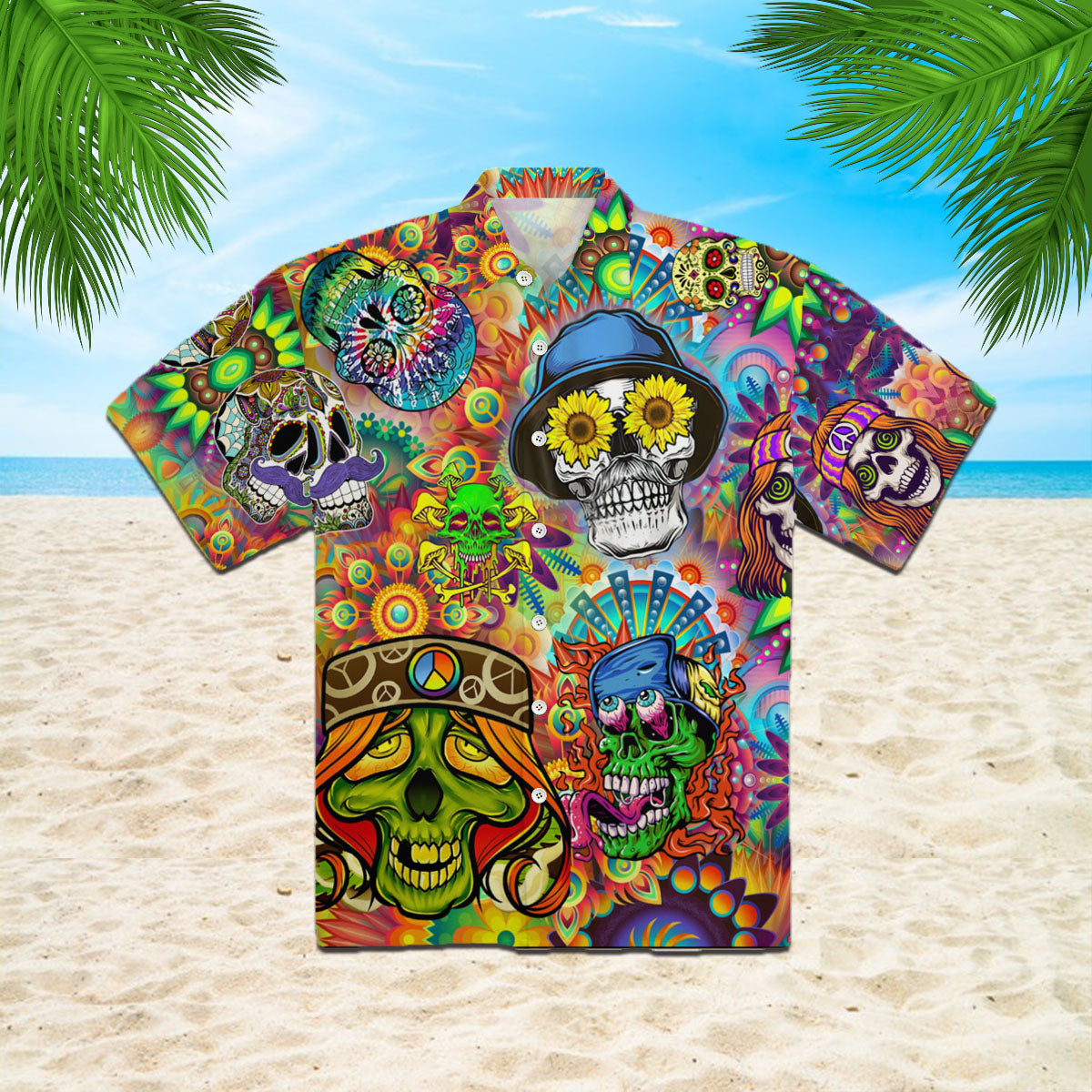 Oragontee Hippie Skull Unisex Hawaiian Shirt